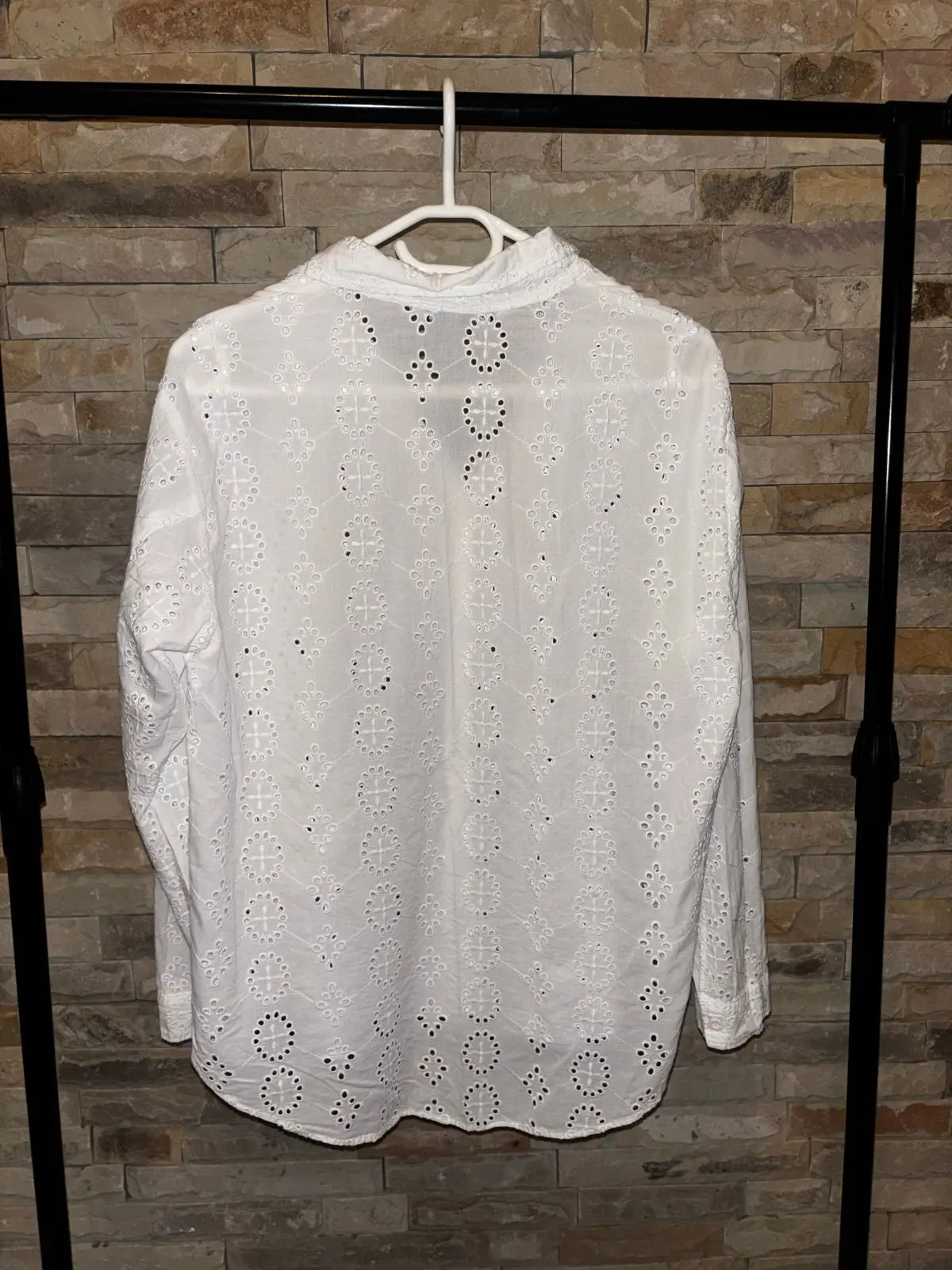 Zara White Broderie Anglaise Long Sleeve Shirt