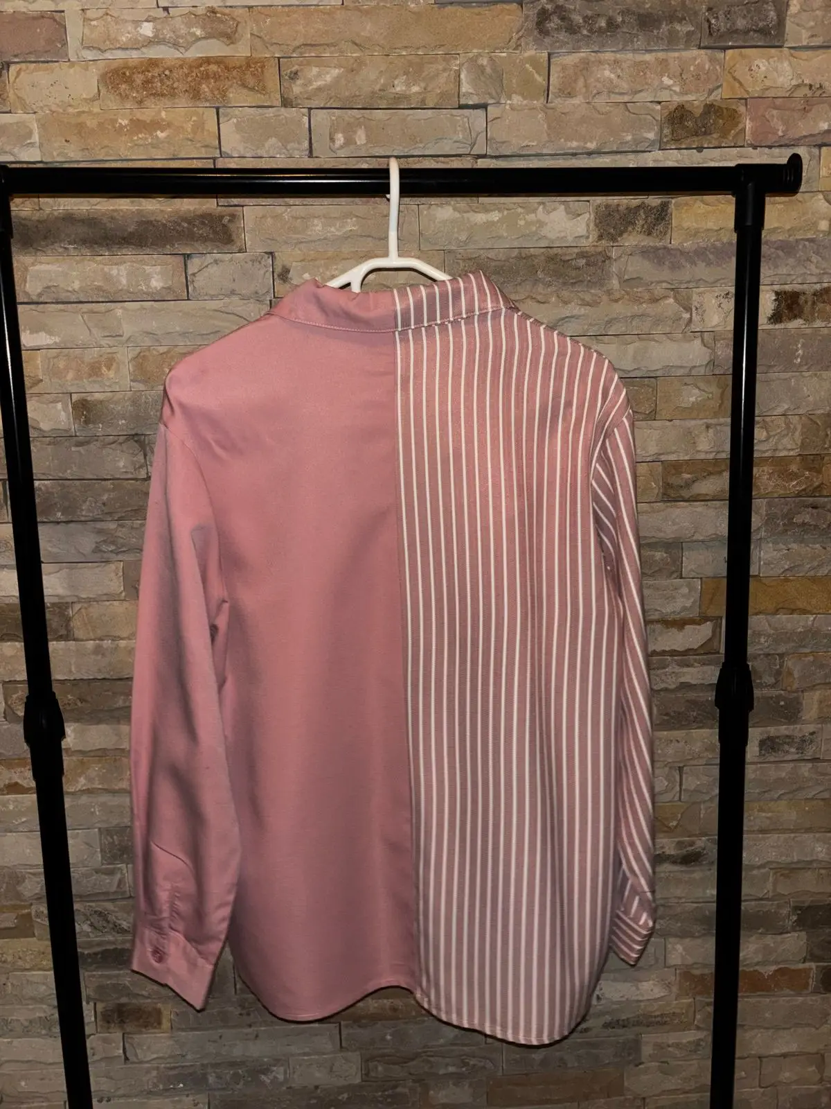 Shein Pink Split Stripe Long Sleeve Button Up Shirt