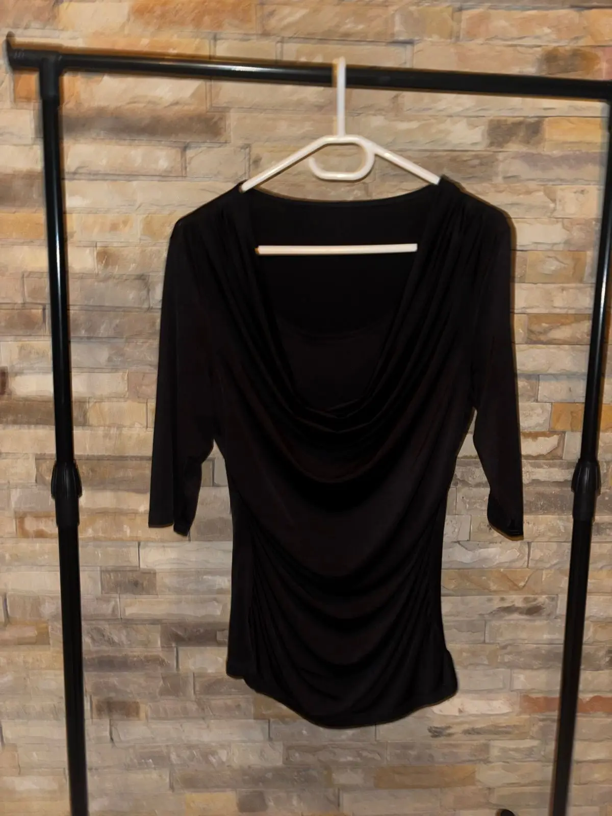Black Cowl Neck Three-Quarter Sleeve Top