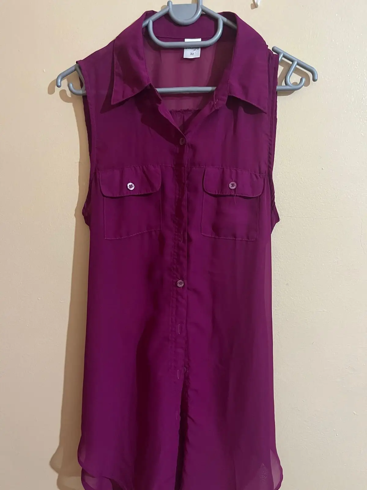 Purple Sleeveless Button-Up Shirt