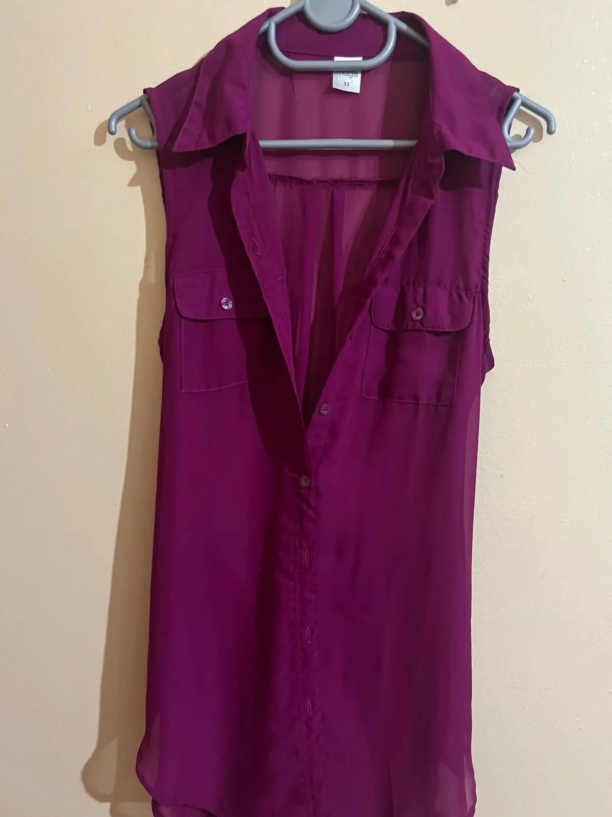 Purple Sleeveless Button-Up Shirt