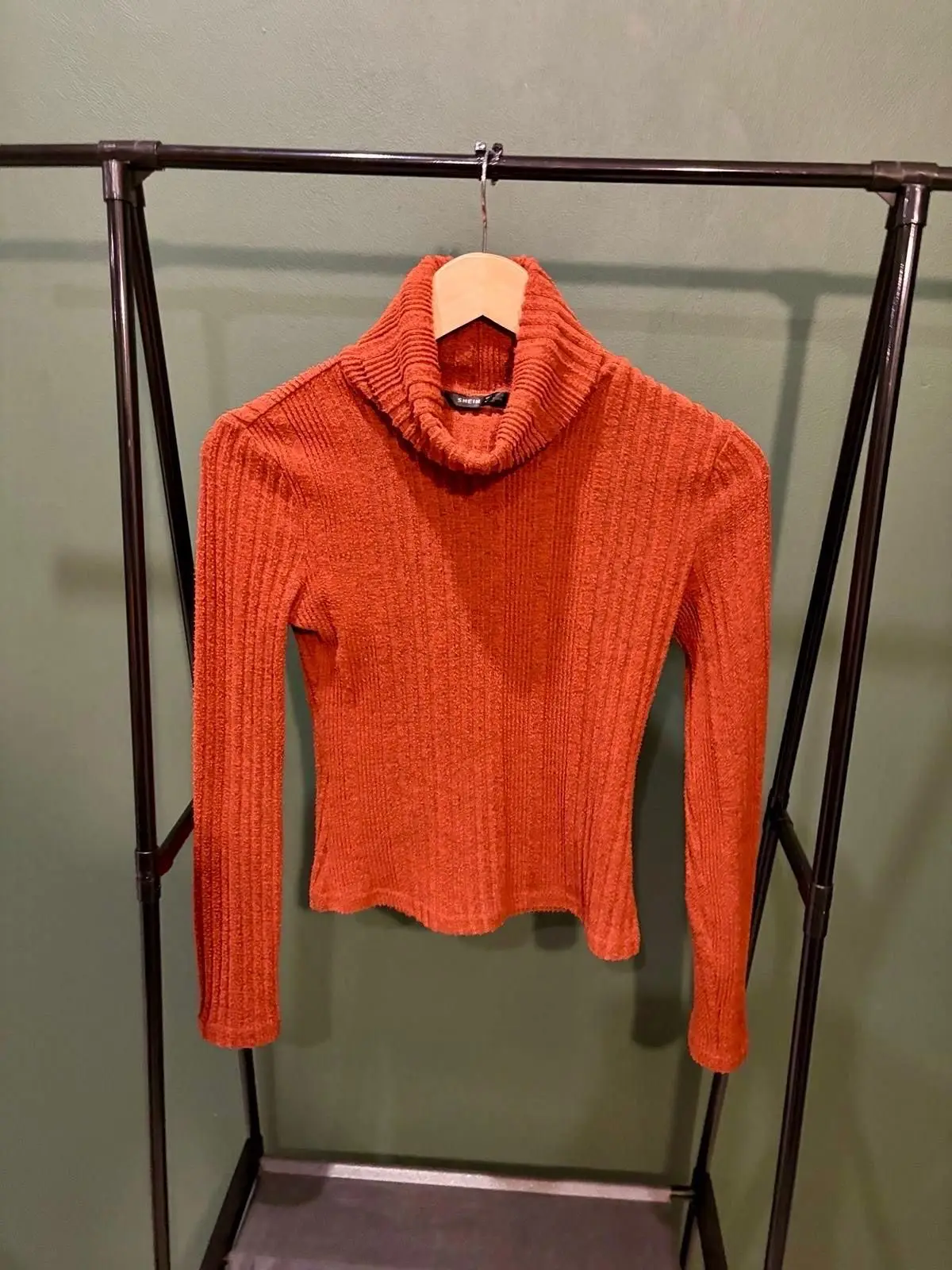 Shein Rust Ribbed Knit Turtleneck Top