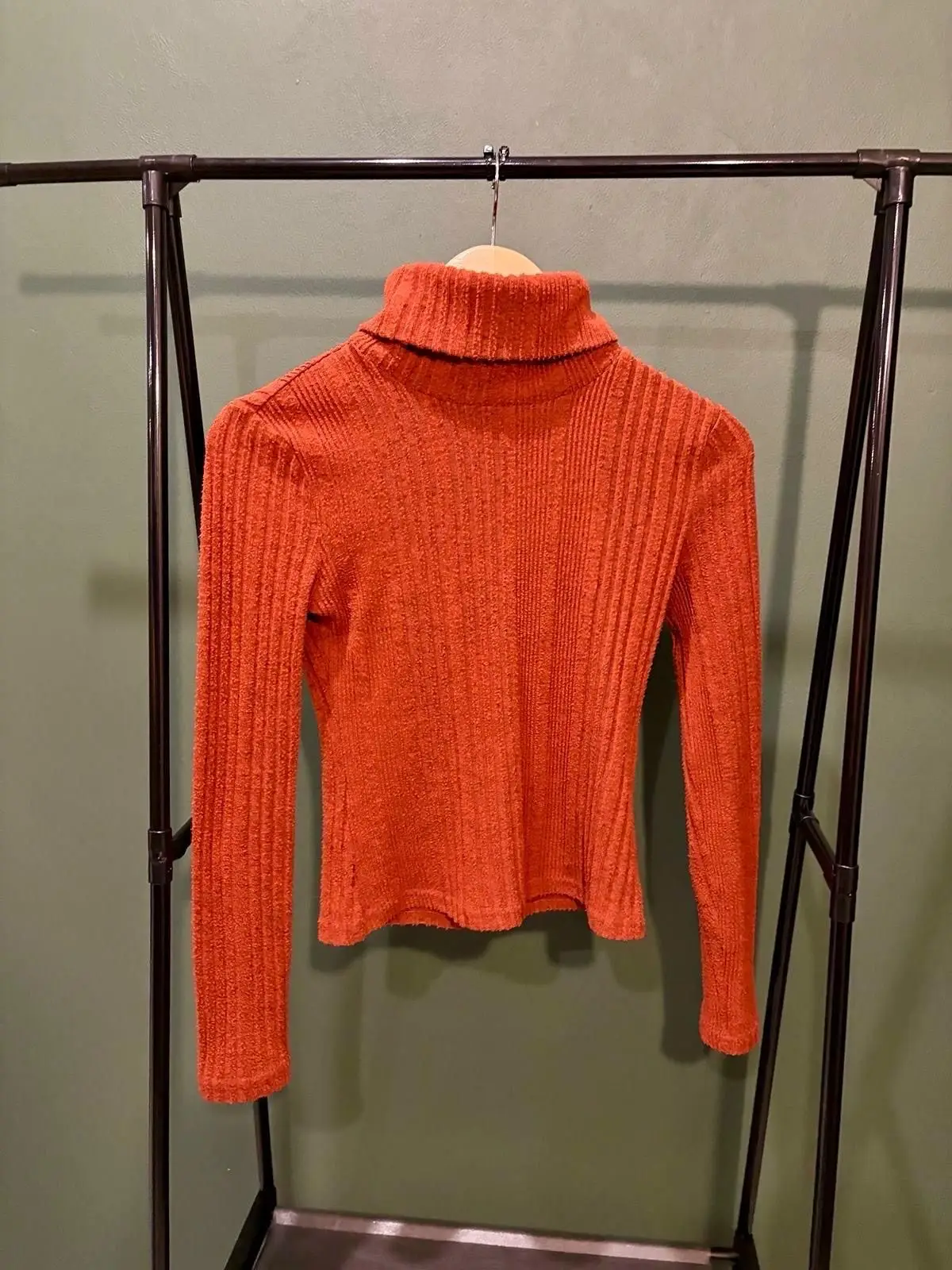 Shein Rust Ribbed Knit Turtleneck Top