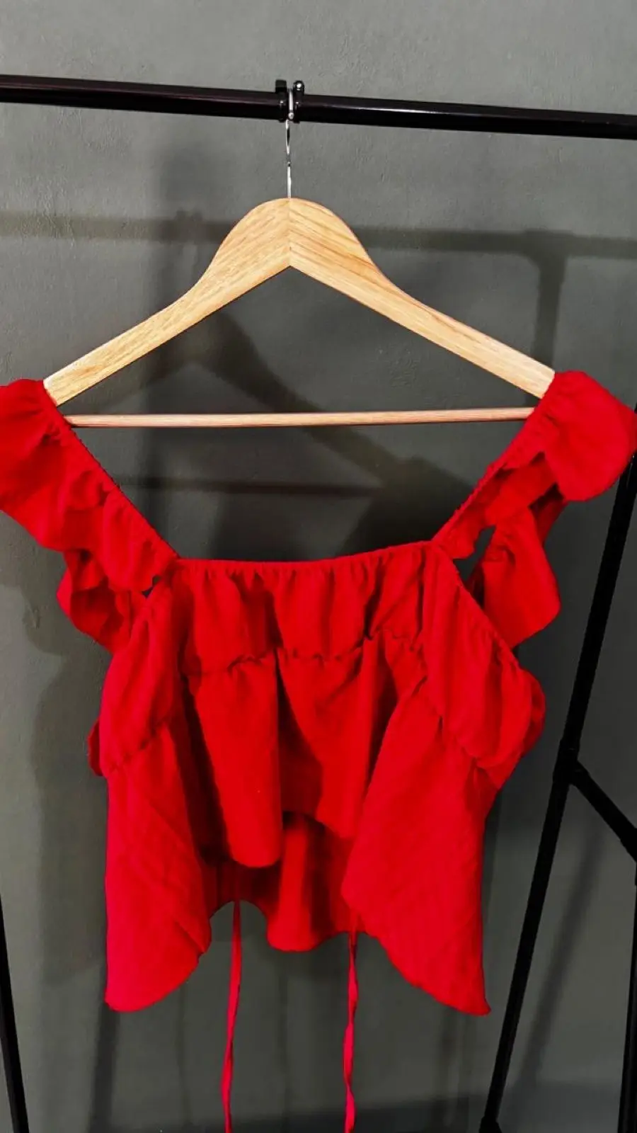Shein Red Ruffled Off-Shoulder Crop Top
