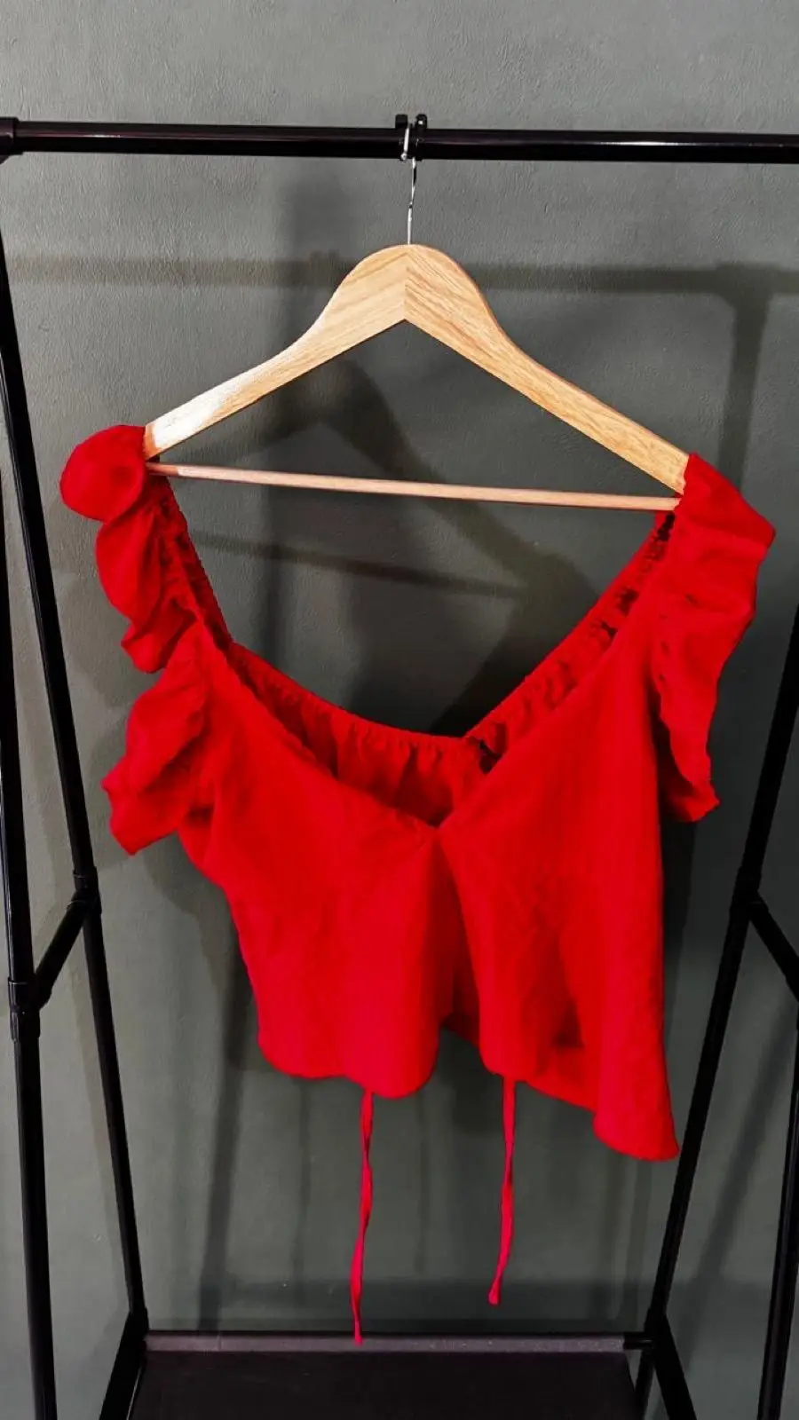 Shein Red Ruffled Off-Shoulder Crop Top