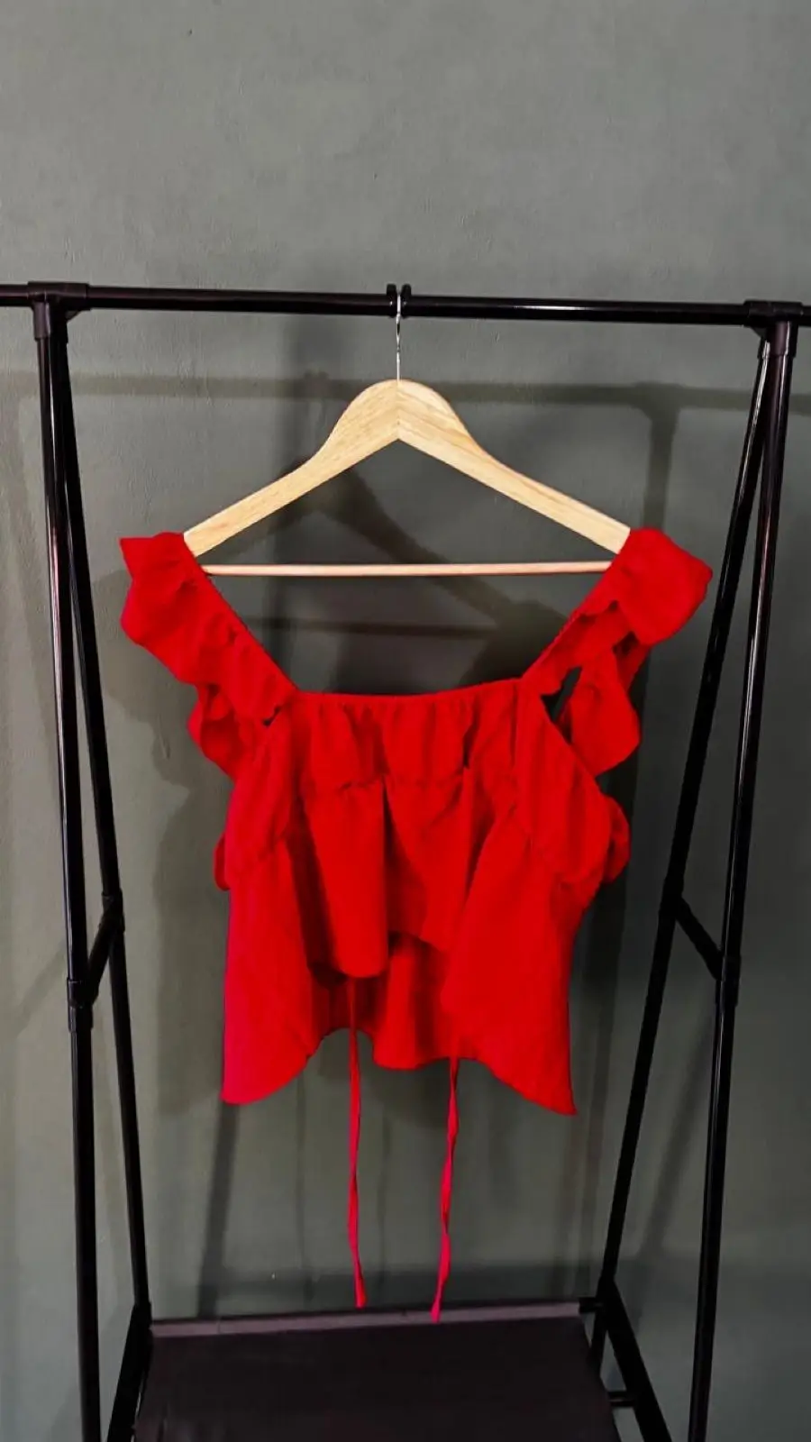 Shein Red Ruffled Off-Shoulder Crop Top