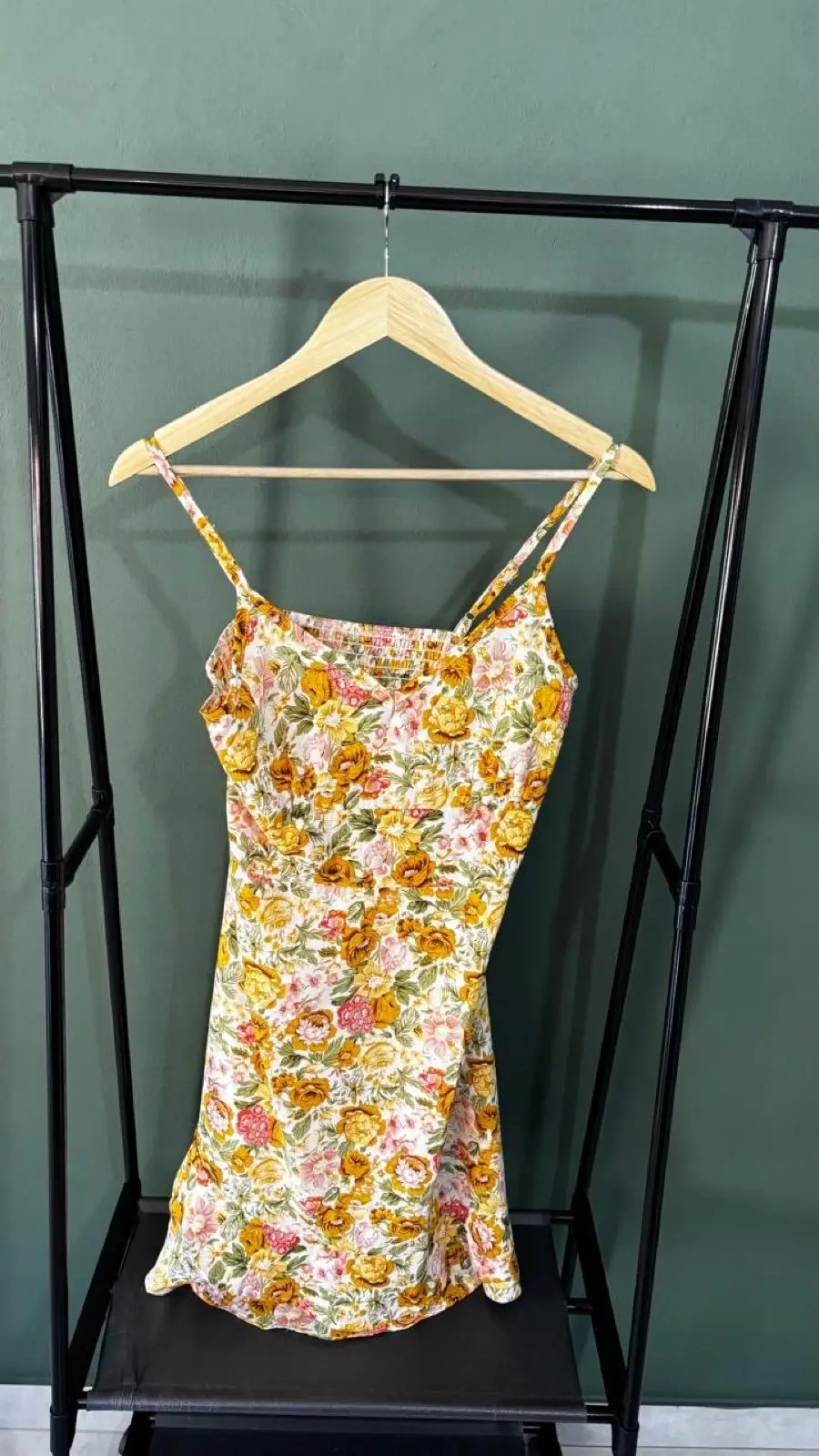 Yellow Floral Print Strappy Summer Dress