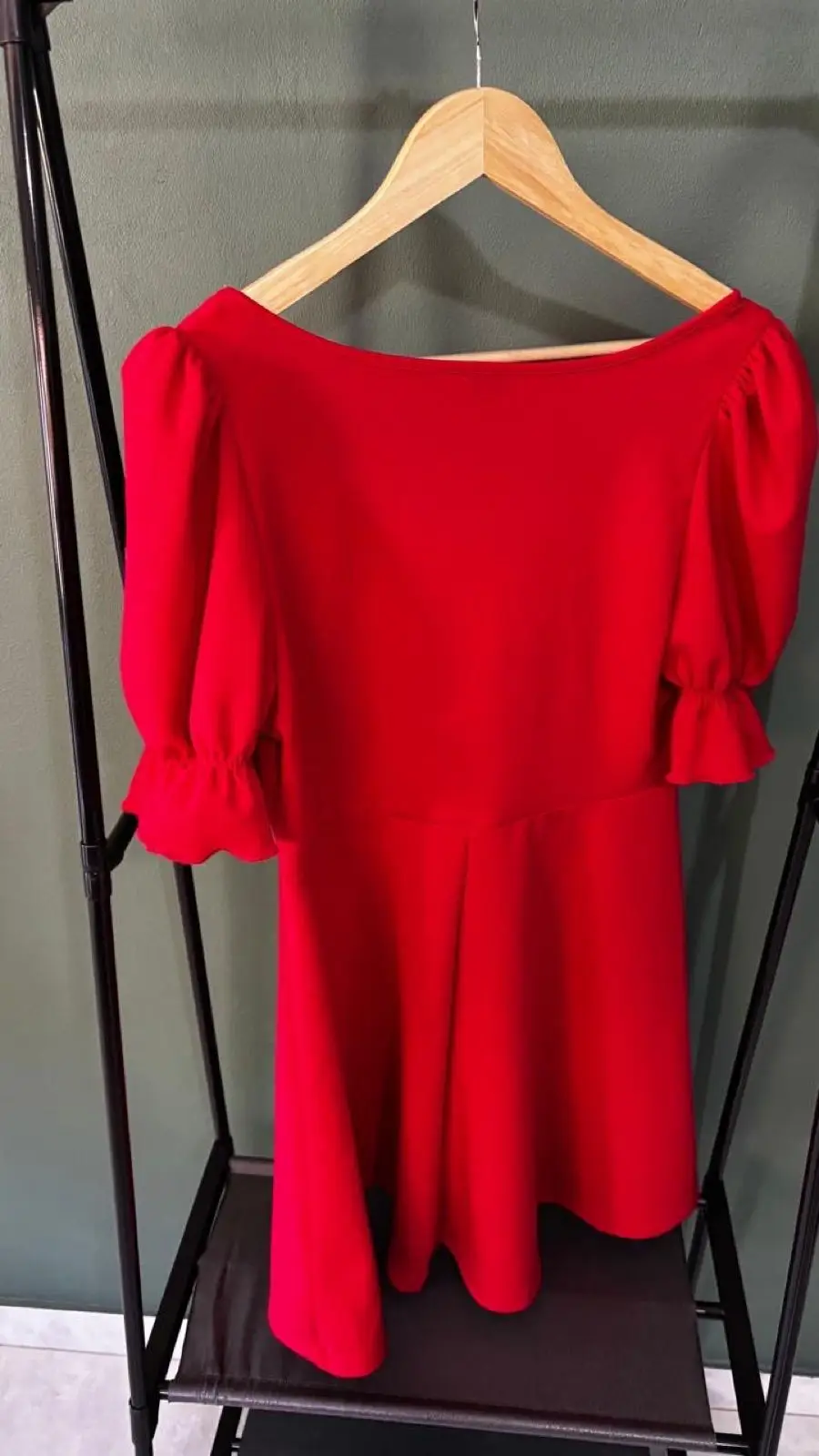 Shein Red Square Neck Puff Sleeve Dress