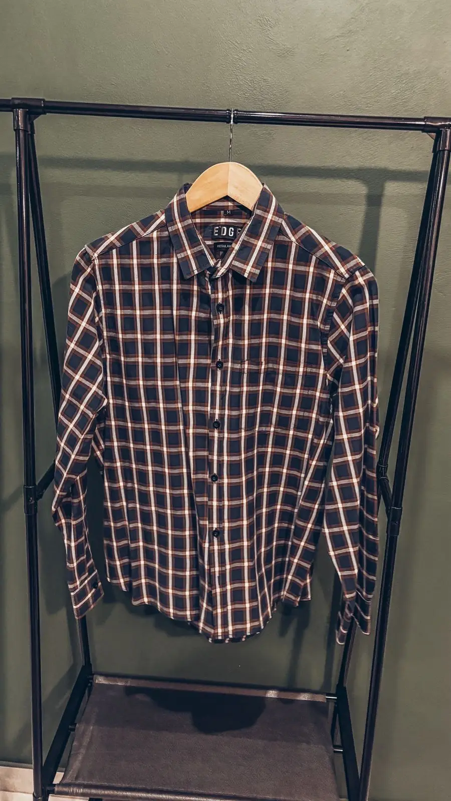 Edge Checked Long Sleeve Button-Up Shirt