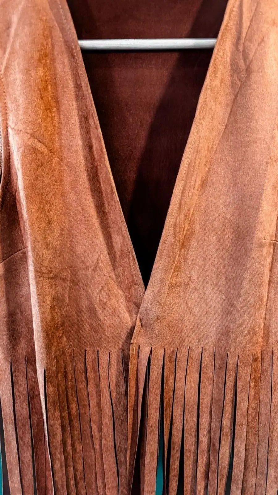 Temu Rust Orange Faux Suede Fringe Vest