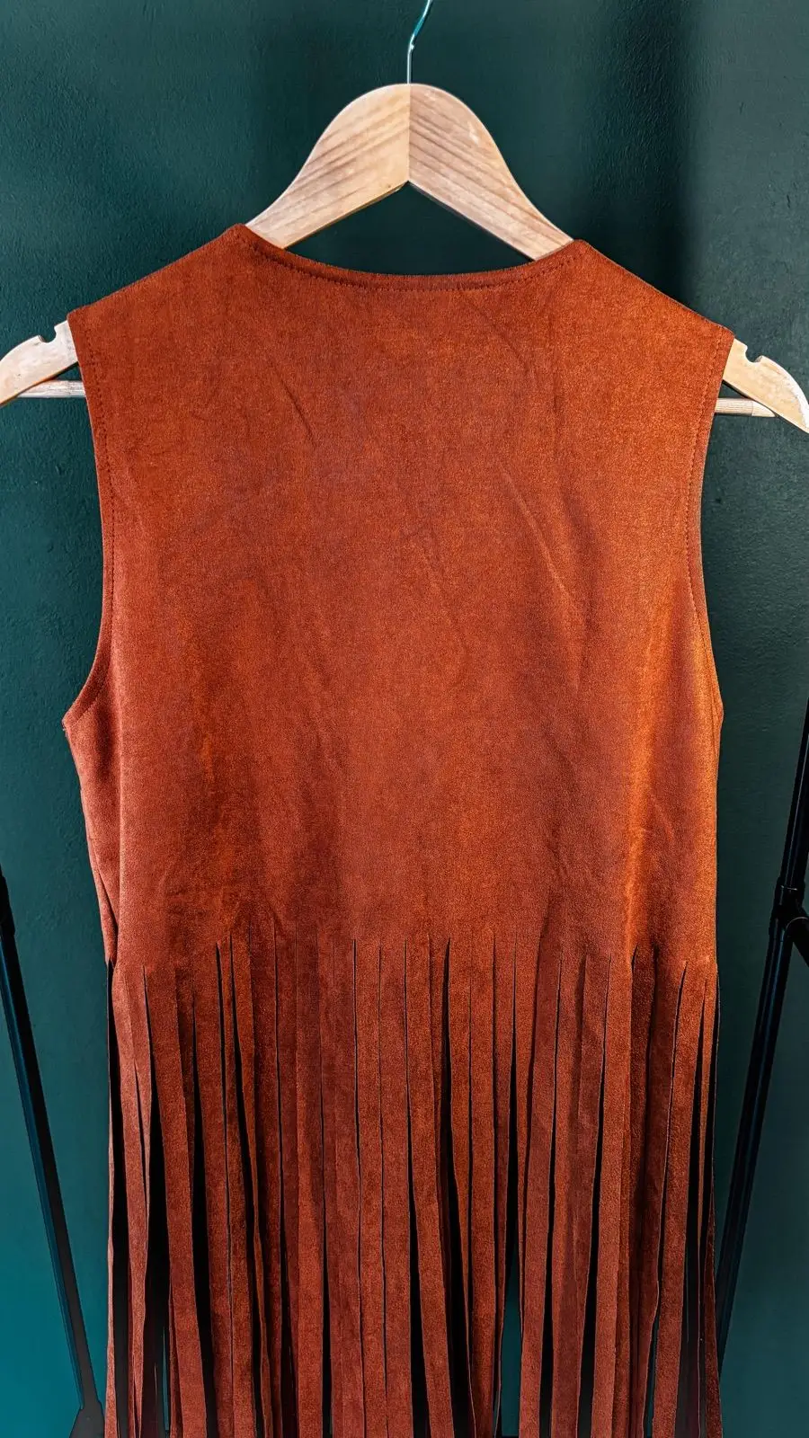 Temu Rust Orange Faux Suede Fringe Vest