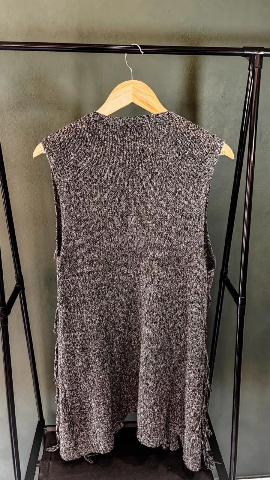 Fashion Express Grey Knit Fringe Sleeveless Cardigan