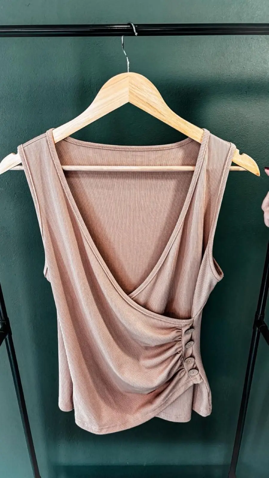 Temu Ribbed Sleeveless Wrap Top Dusty Pink