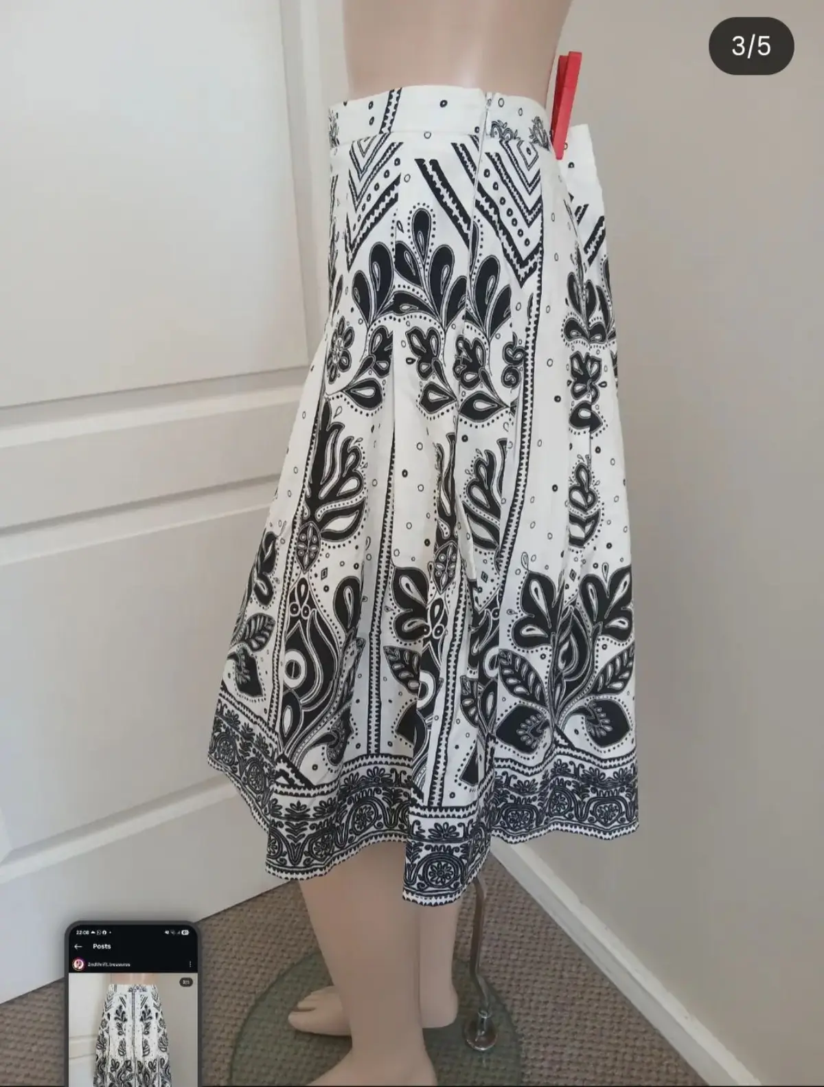 Zara Black and White Patterned A-Line Skirt
