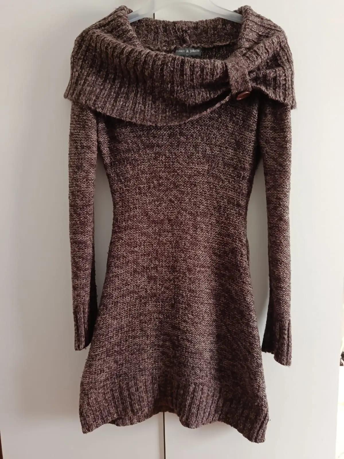 Brown Knitted Dress with Cowl Neck