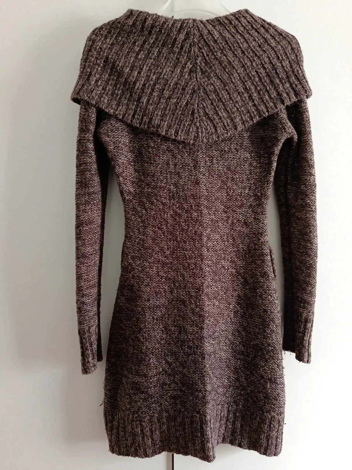 Brown Knitted Dress with Cowl Neck