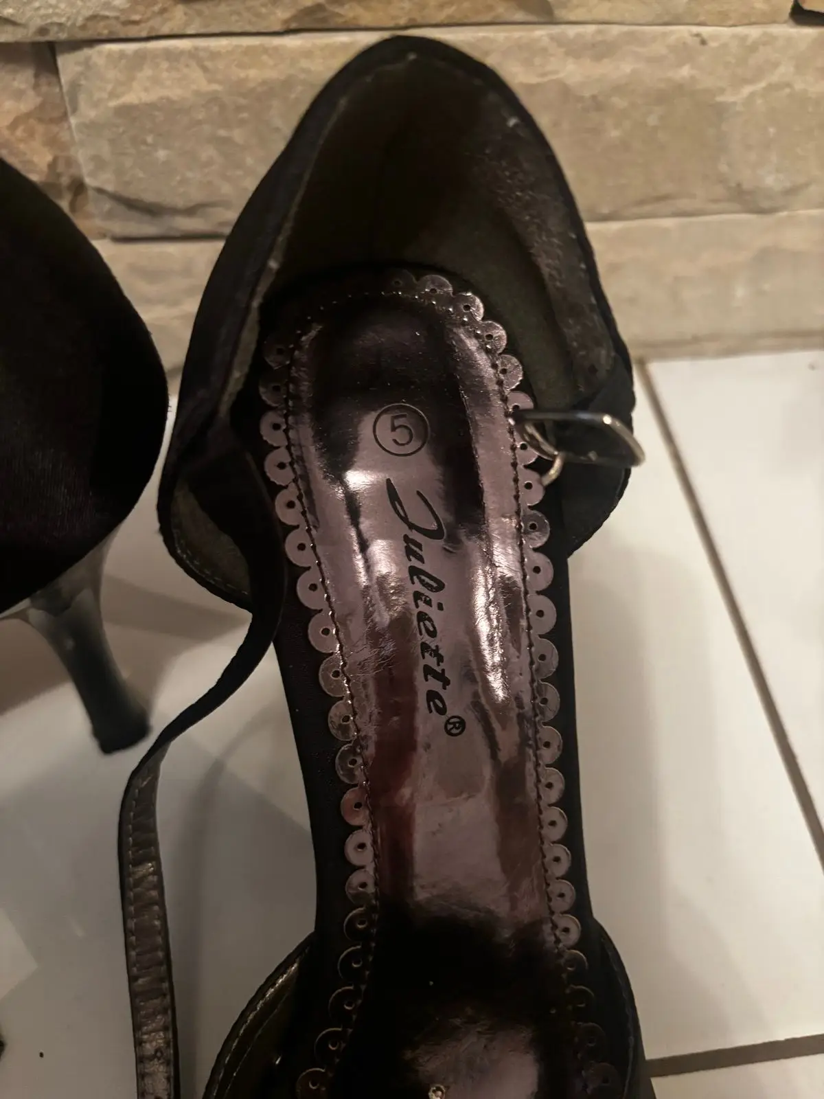 Black Satin Rose Detail High Heels