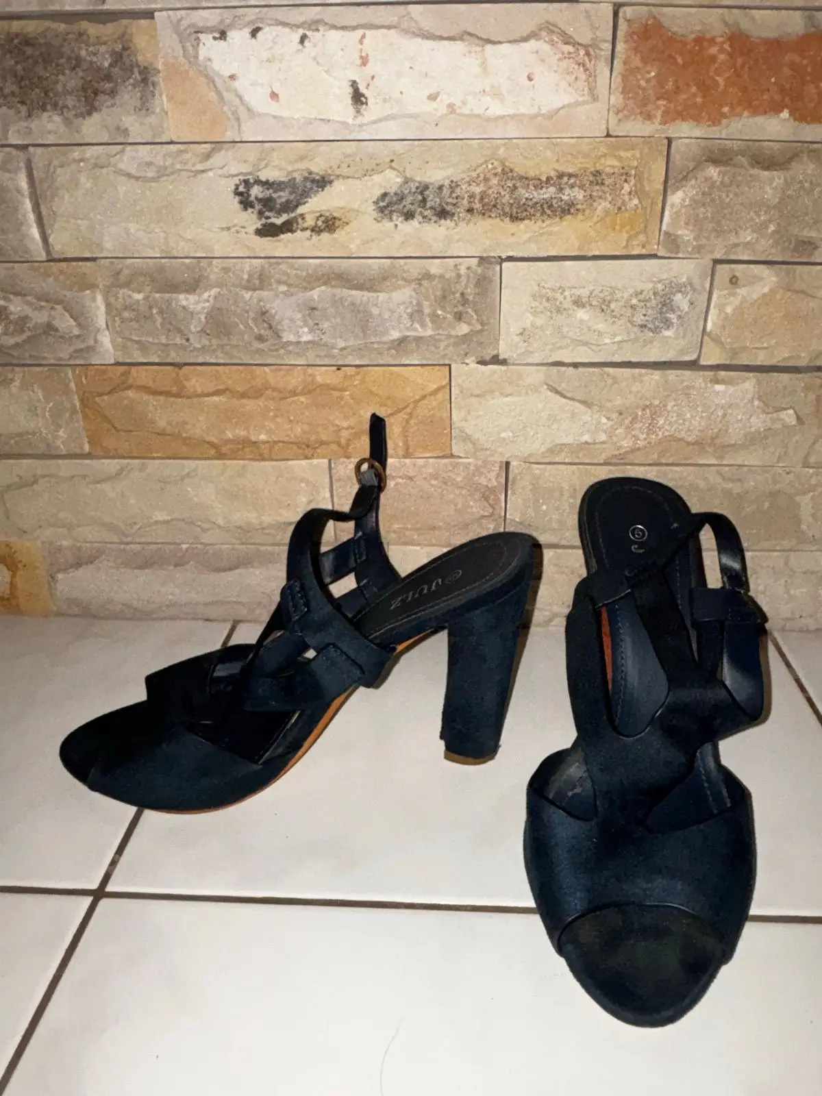 Julz Shoes Black Suede Strappy Heeled Sandals
