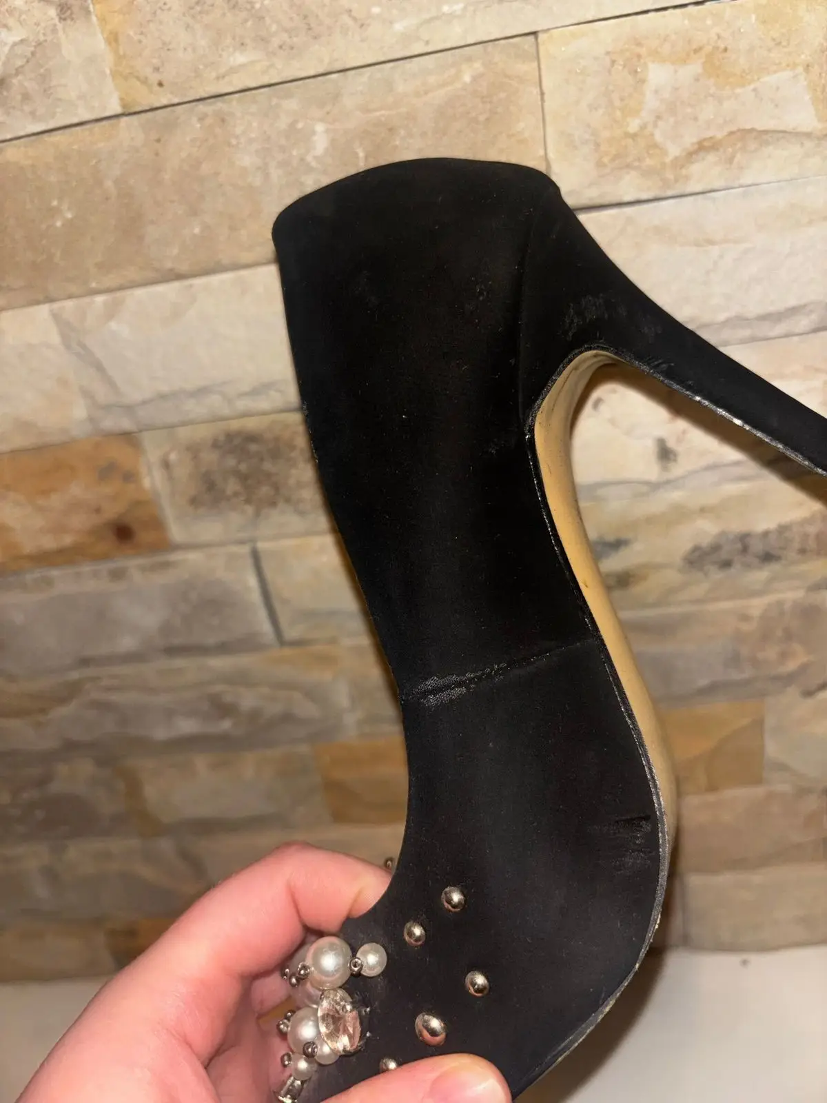 Free 2bu Black Embellished Pointed Heels