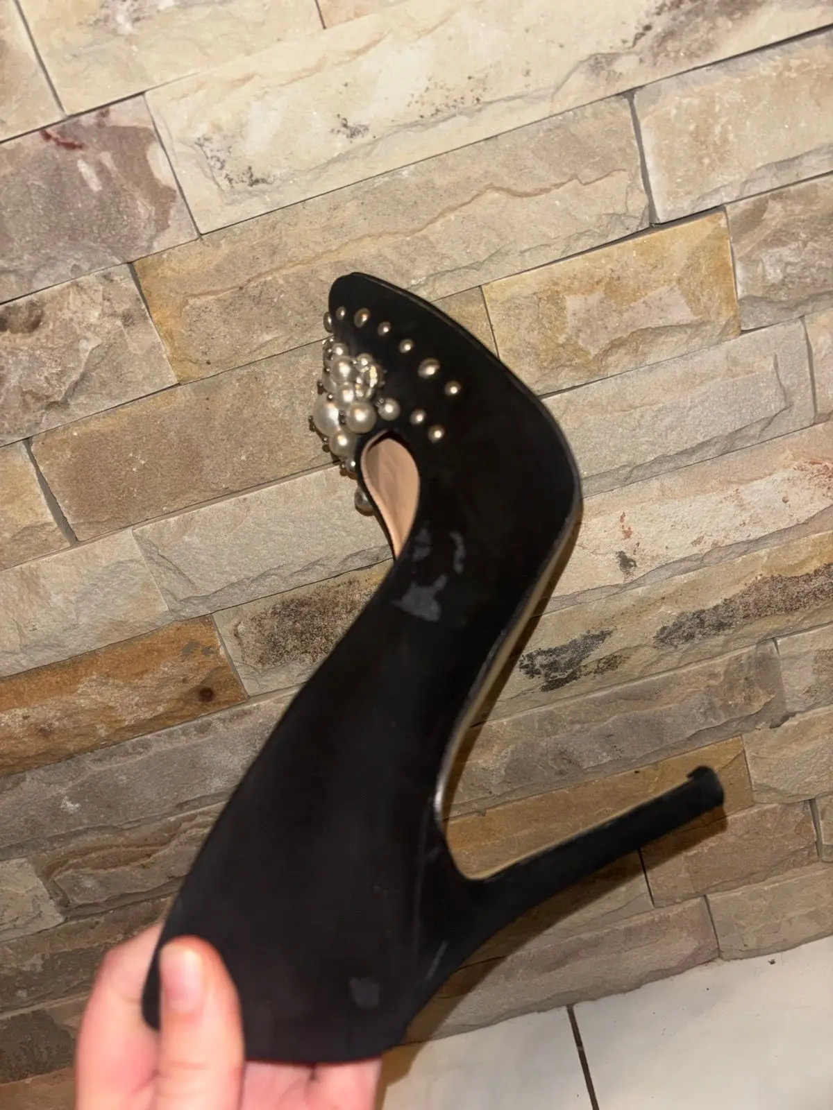 Free 2bu Black Embellished Pointed Heels