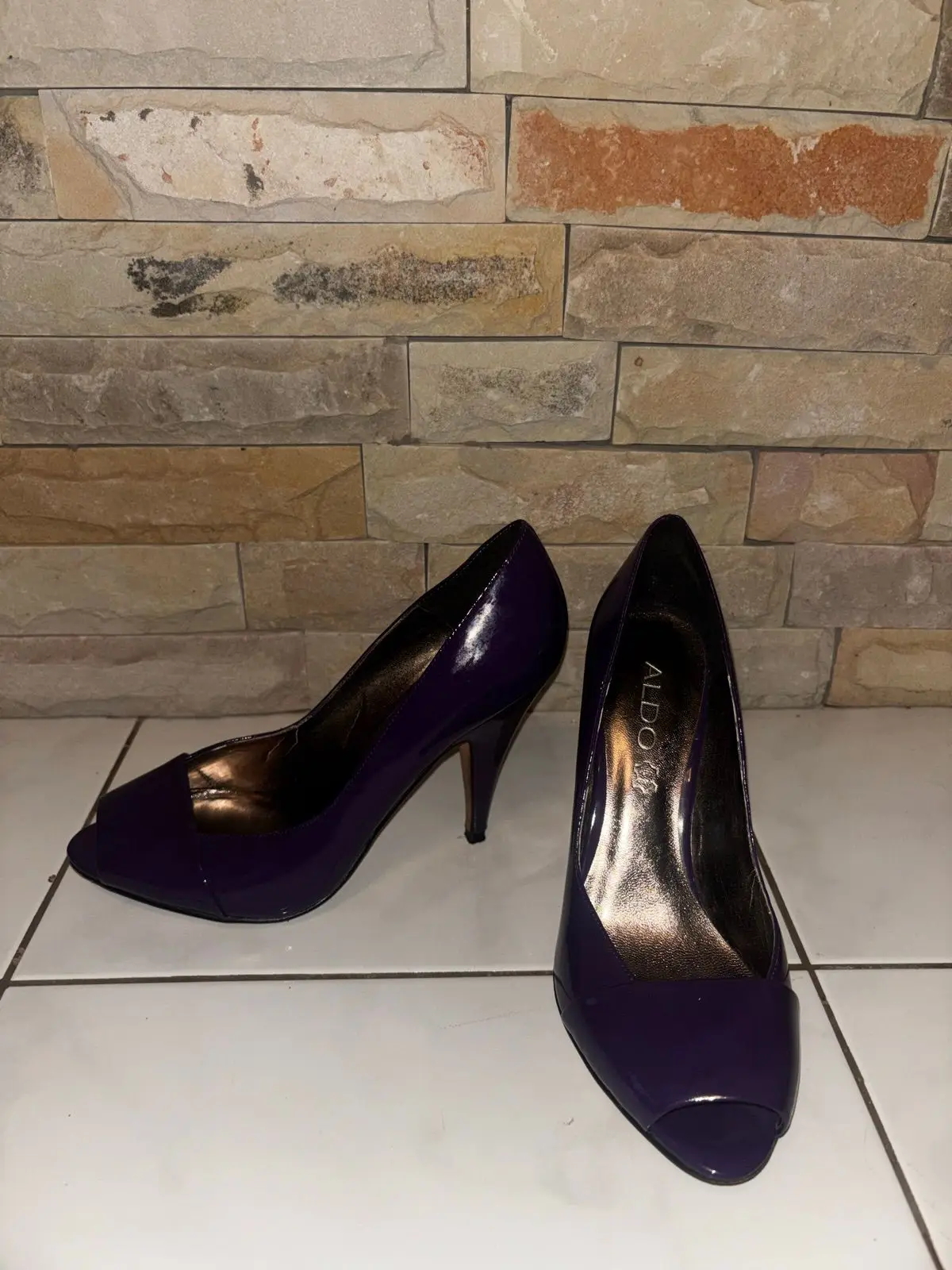 Aldo Purple Patent Peep-Toe Heels
