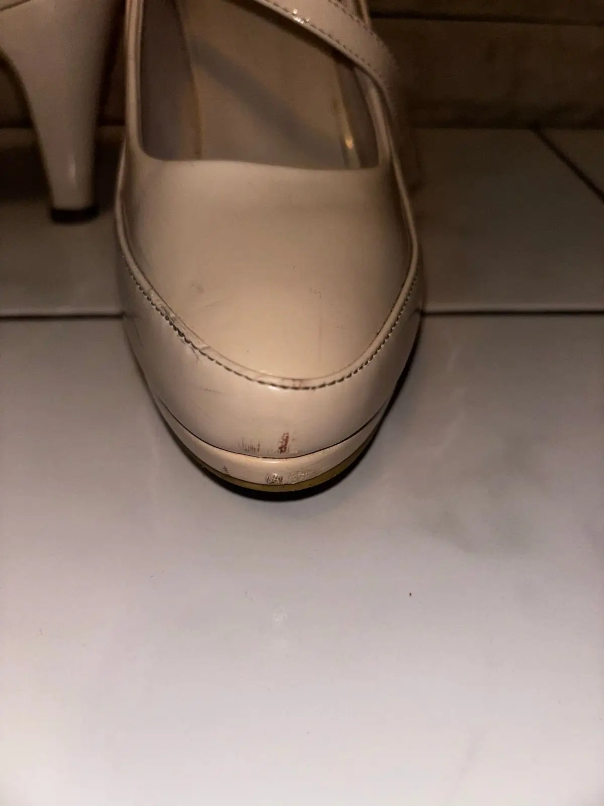 Pierre Cardin Beige Patent Mary Jane Heels