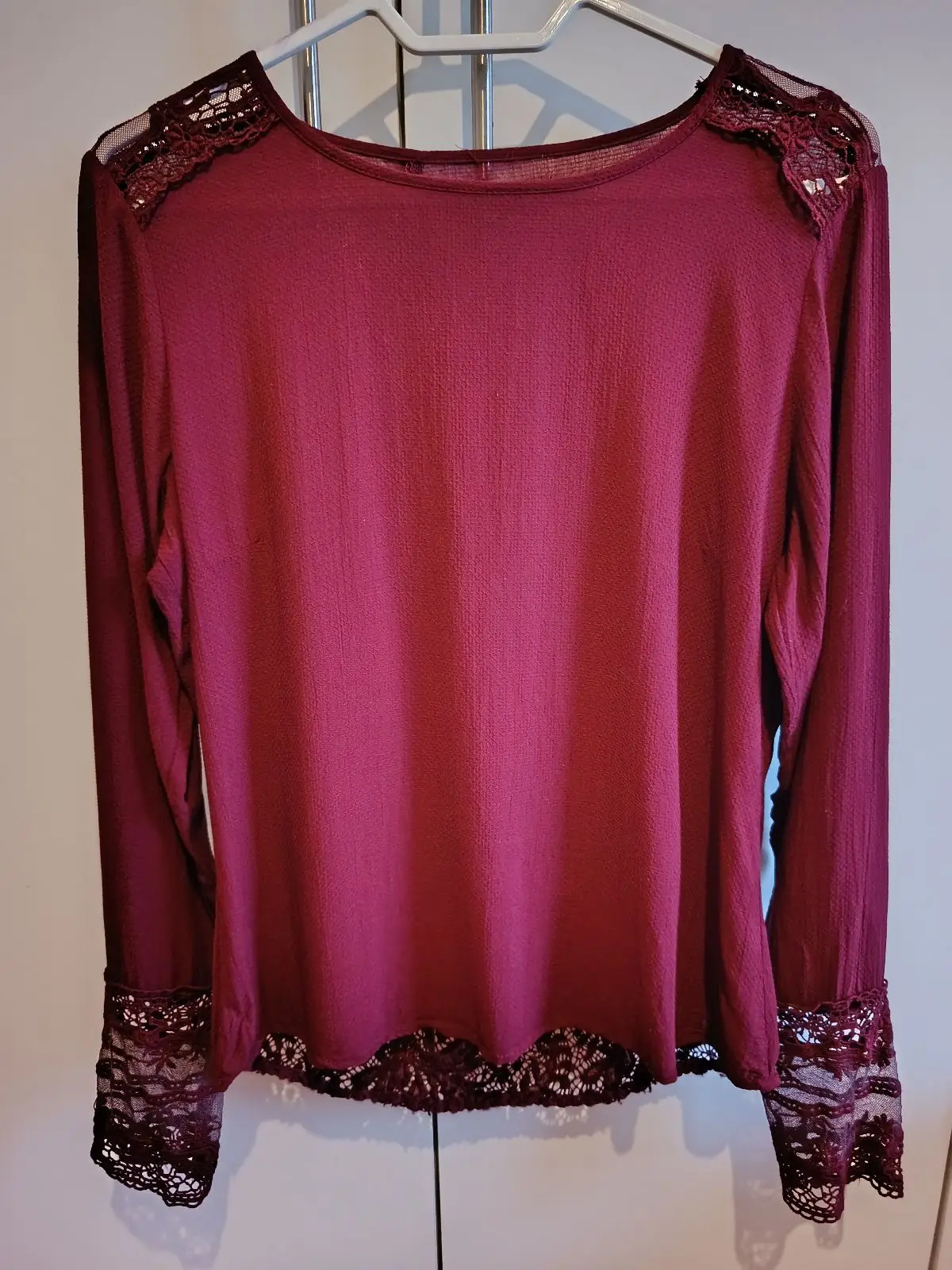 Maroon Long Sleeve Top with Lace Detailing