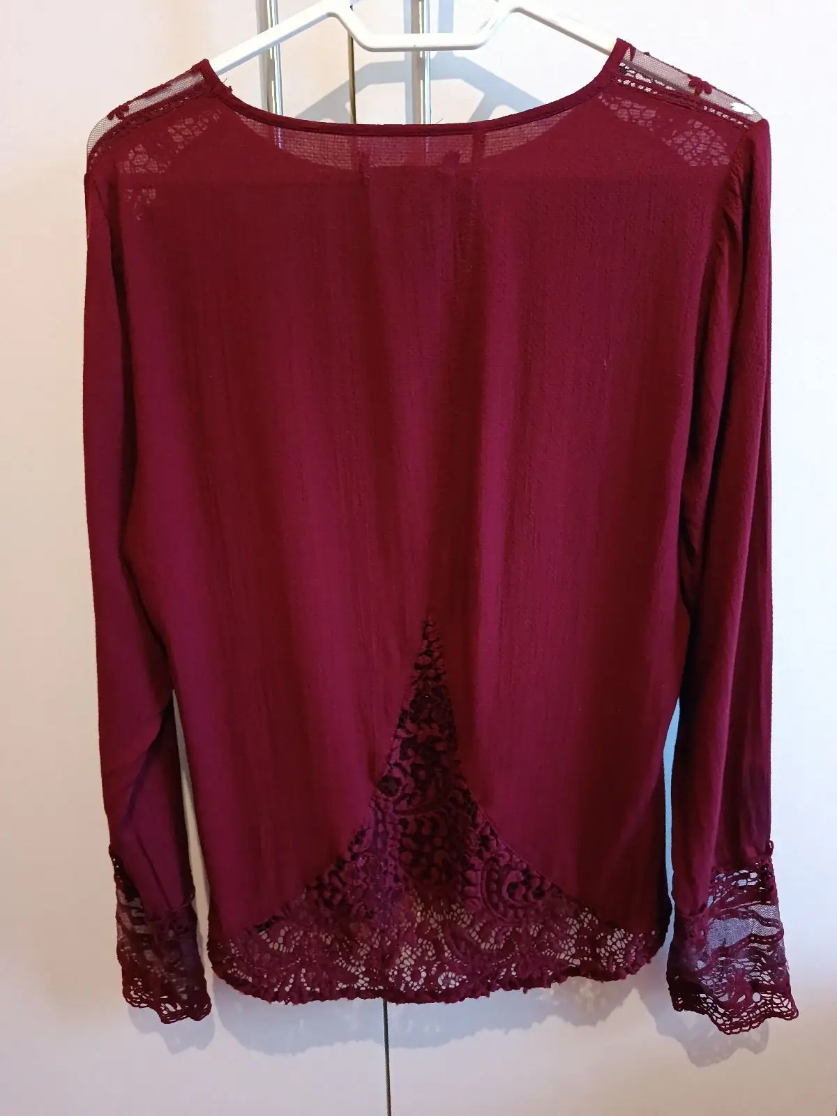 Maroon Long Sleeve Top with Lace Detailing