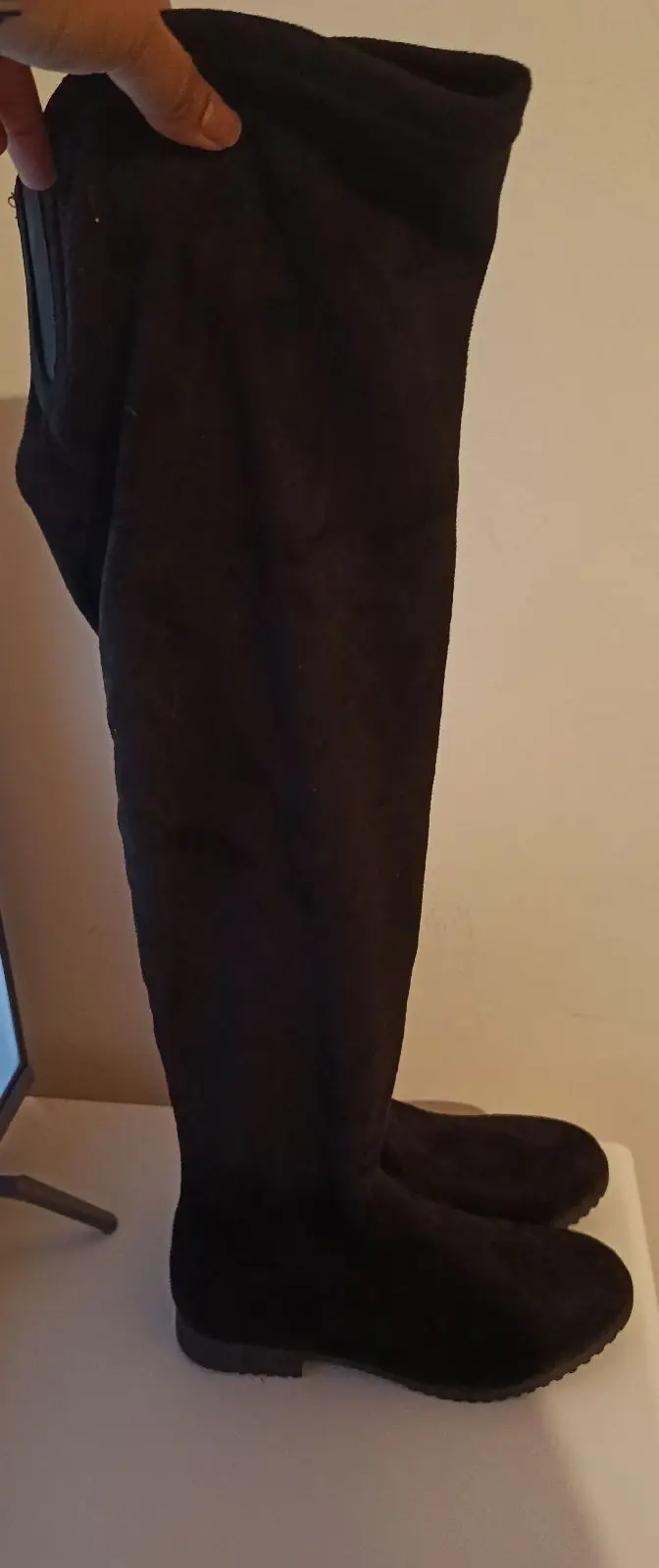 Black Thigh High Faux Suede Boots