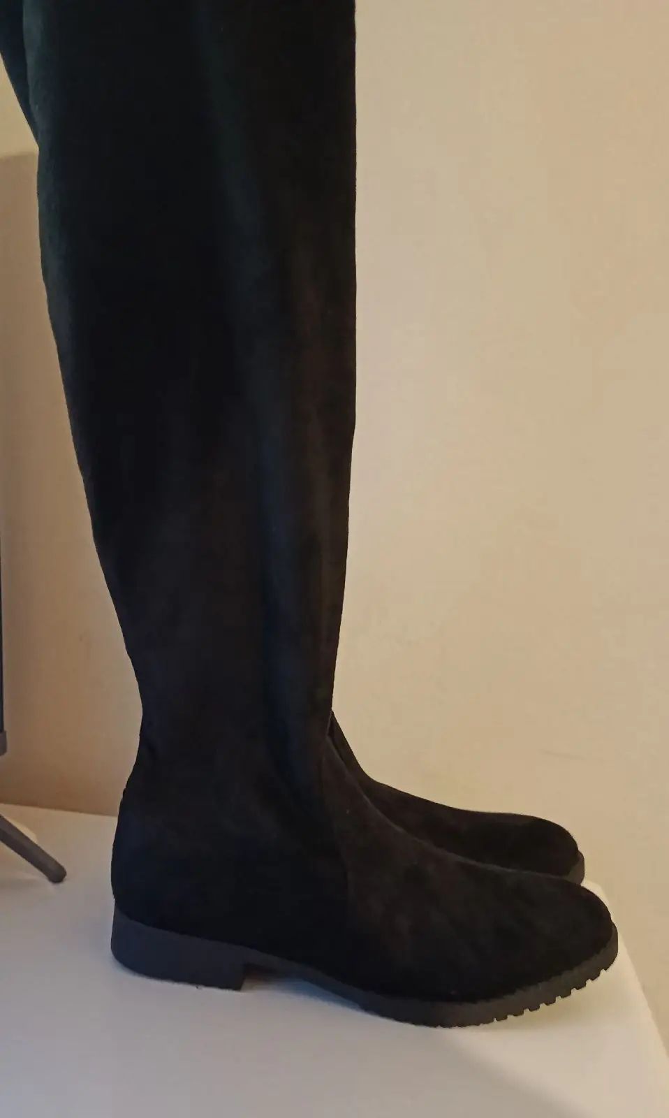 Black Thigh High Faux Suede Boots