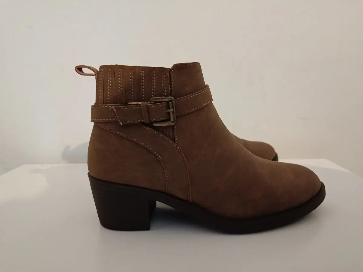 Brown Faux Suede Buckle Ankle Boots