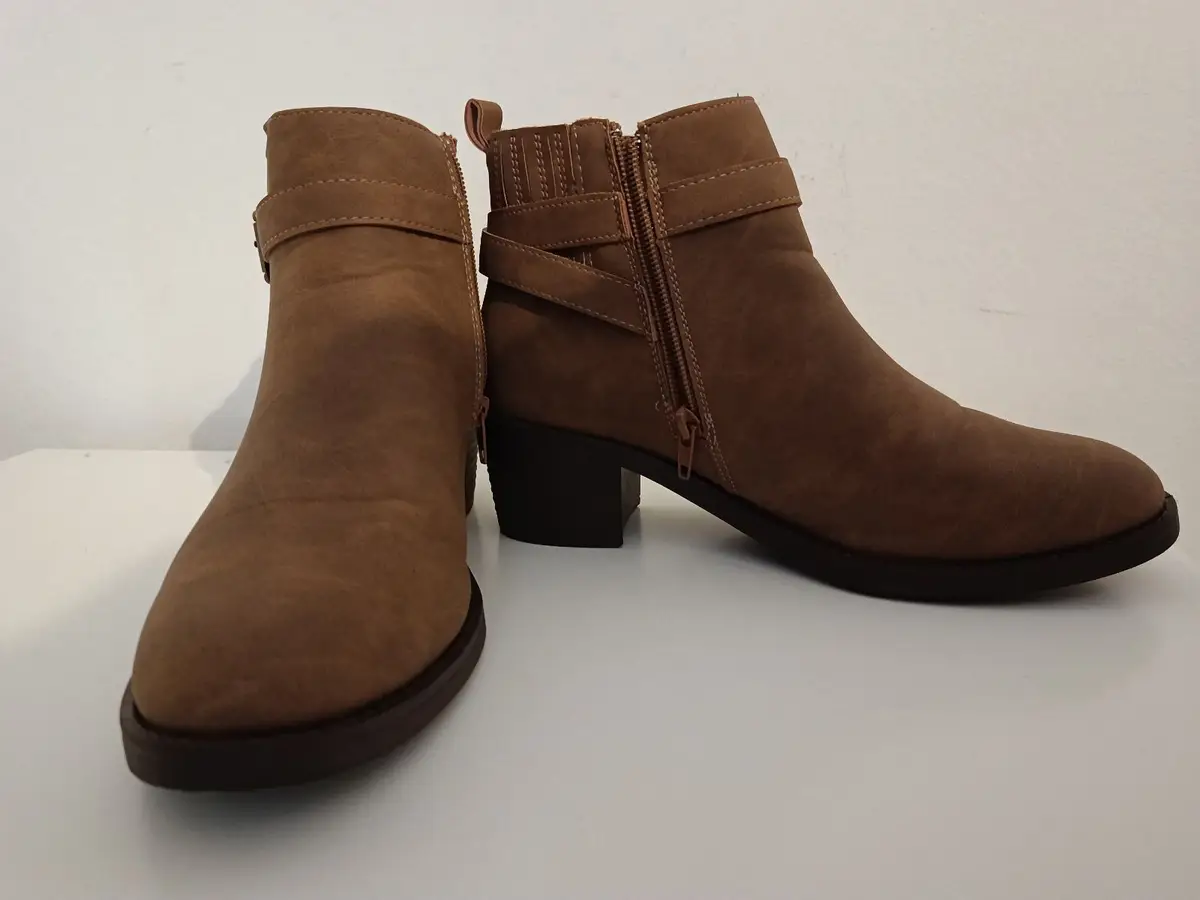 Brown Faux Suede Buckle Ankle Boots
