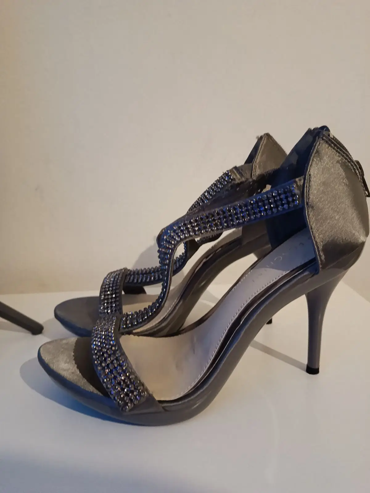 Foschini Grey Satin Rhinestone Heeled Sandals