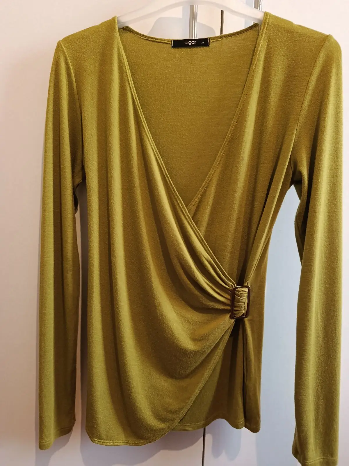 Cigar Mustard Long-Sleeve Wrap Top