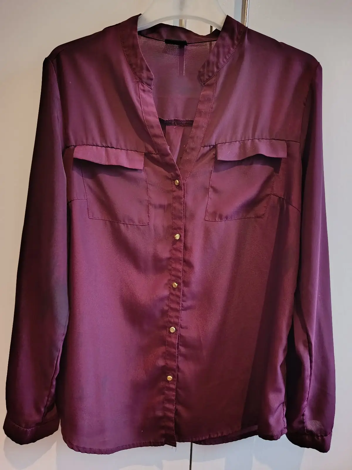 Plum Satin Long Sleeve Blouse