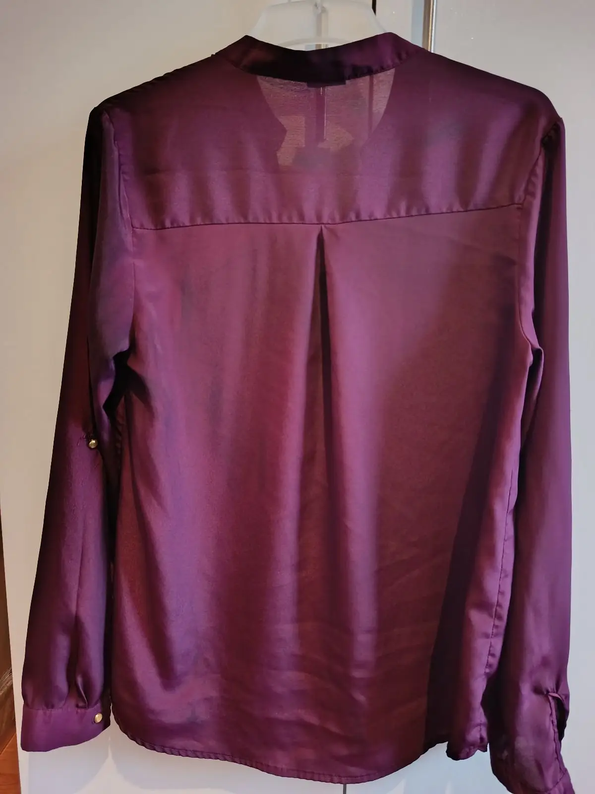 Plum Satin Long Sleeve Blouse