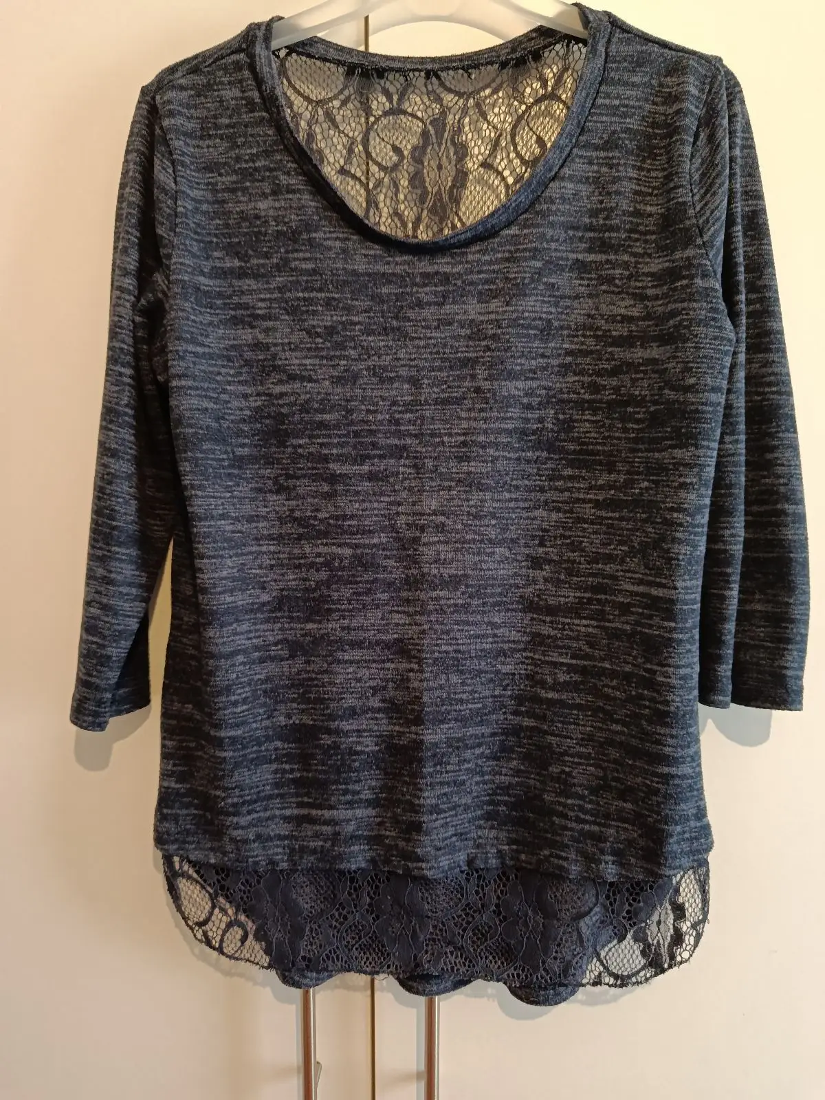 Space-Dye Knit Top with Lace Trim