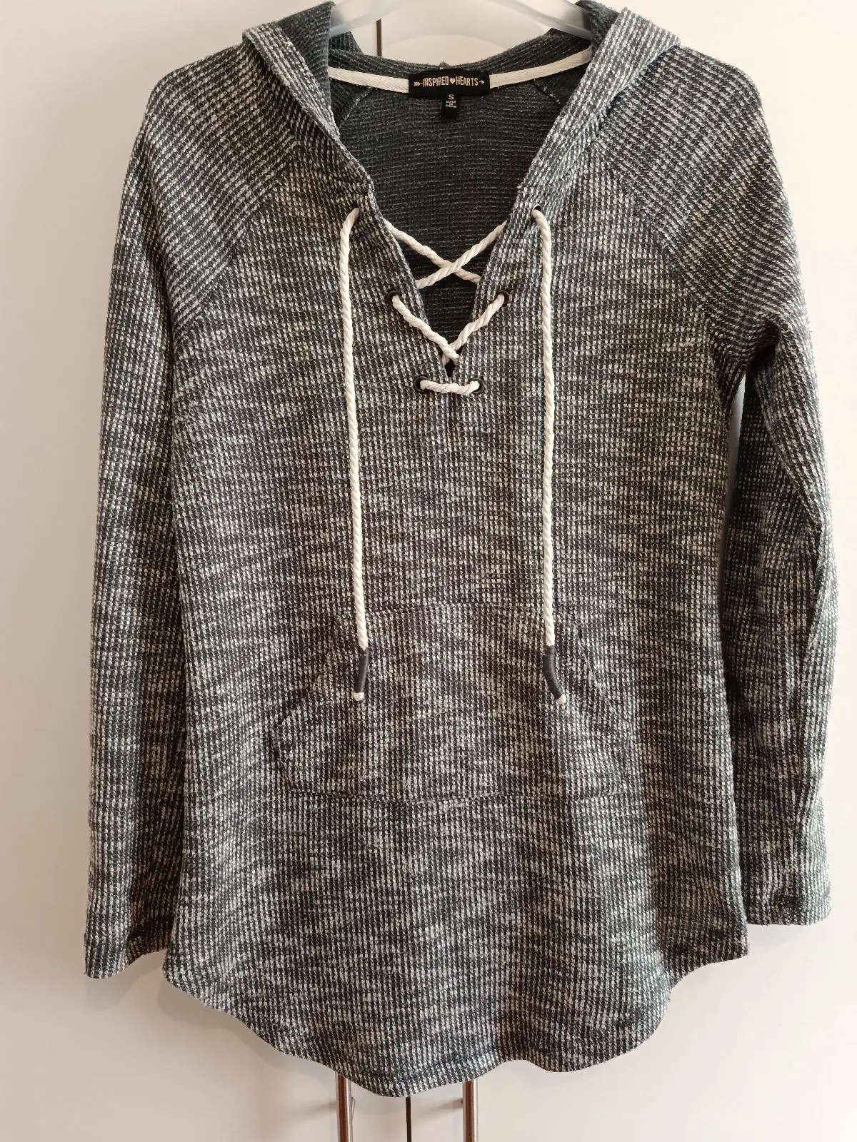 Inspired Hearts Grey Lace-Up Knit Hoodie