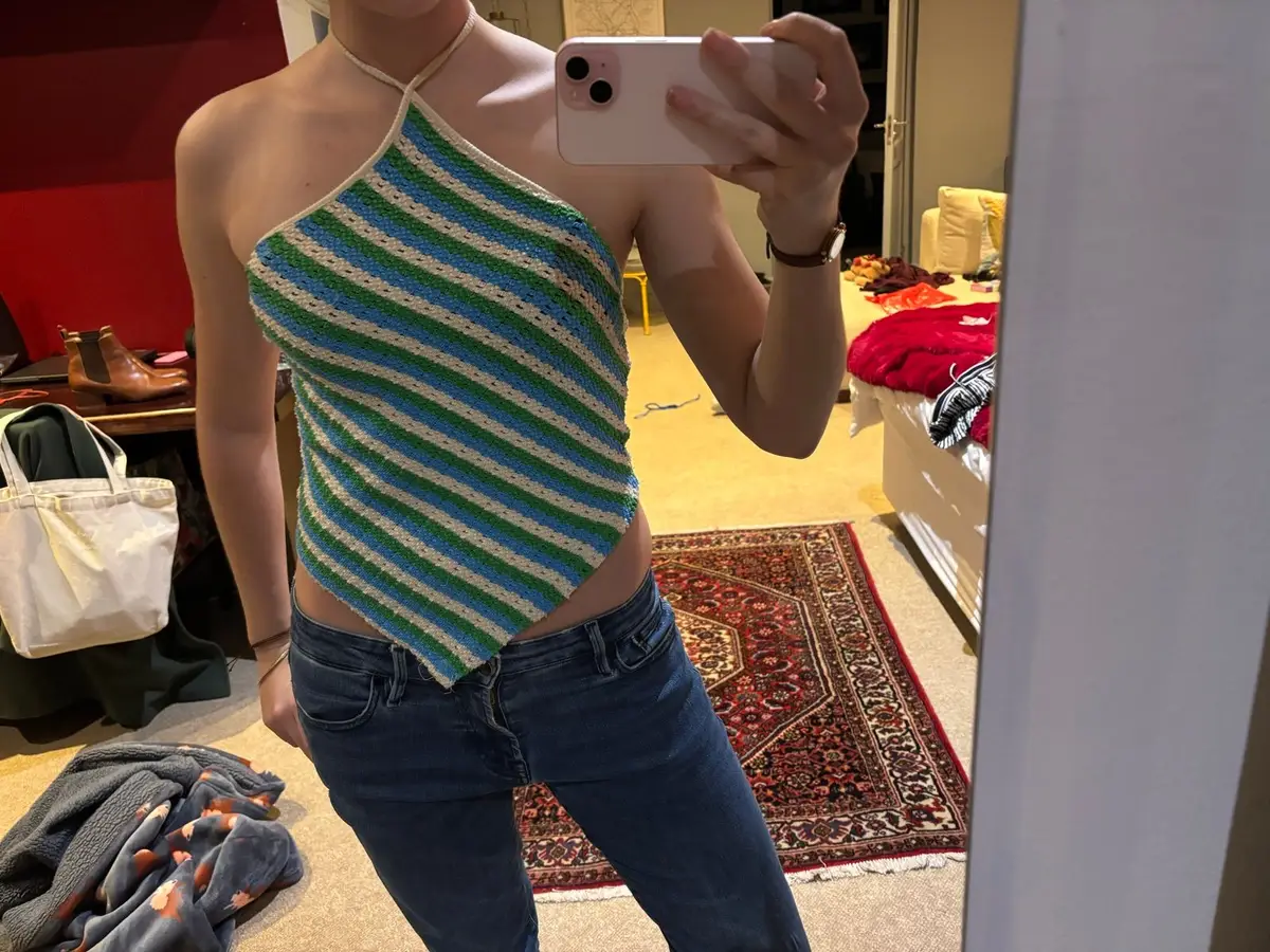 Zara Striped Crochet Halter Neck Top