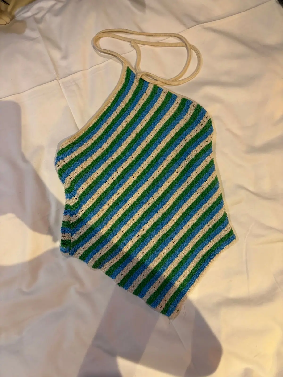 Zara Striped Crochet Halter Neck Top