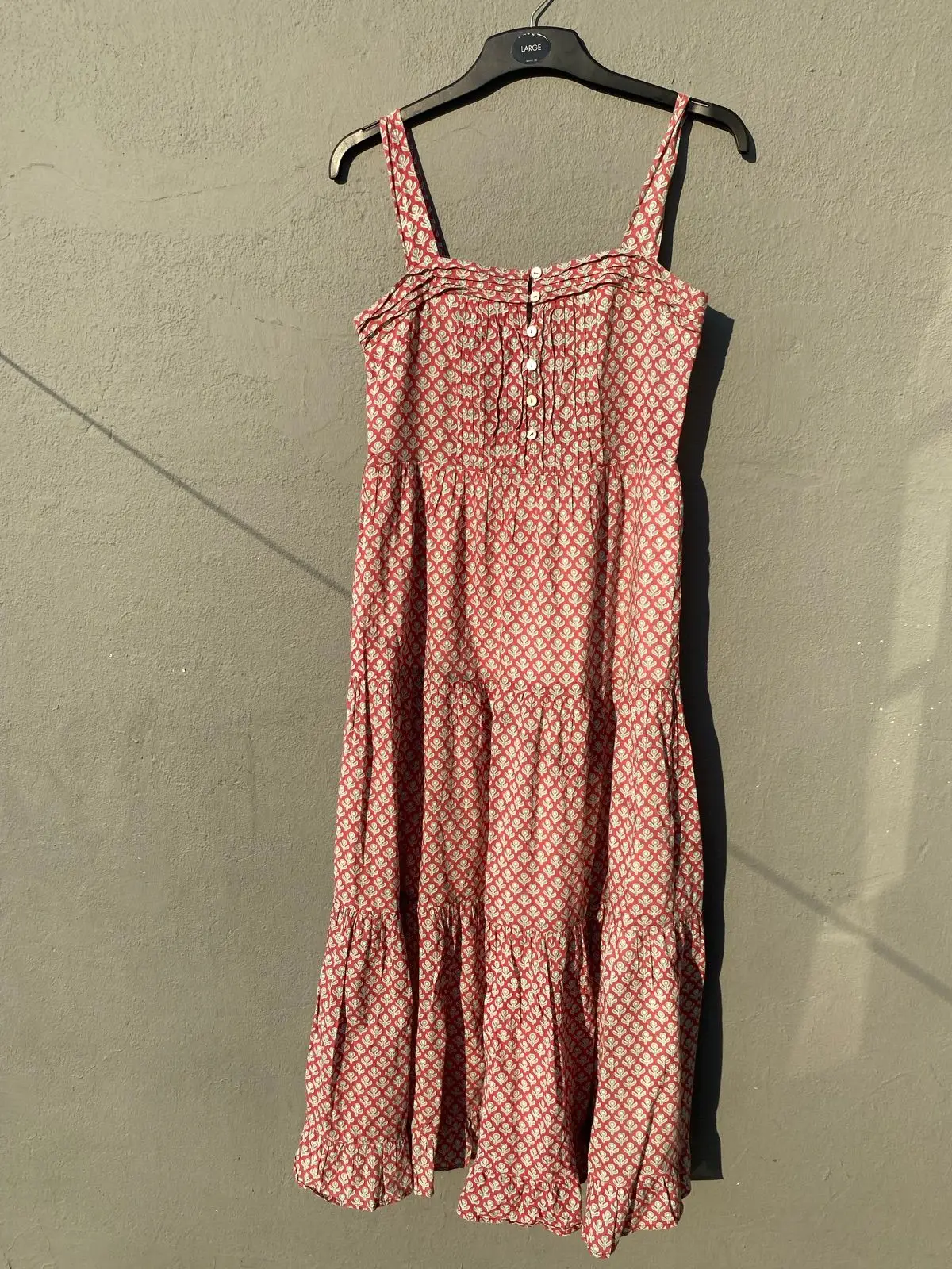Red and White Patterned Tiered Maxi Dress