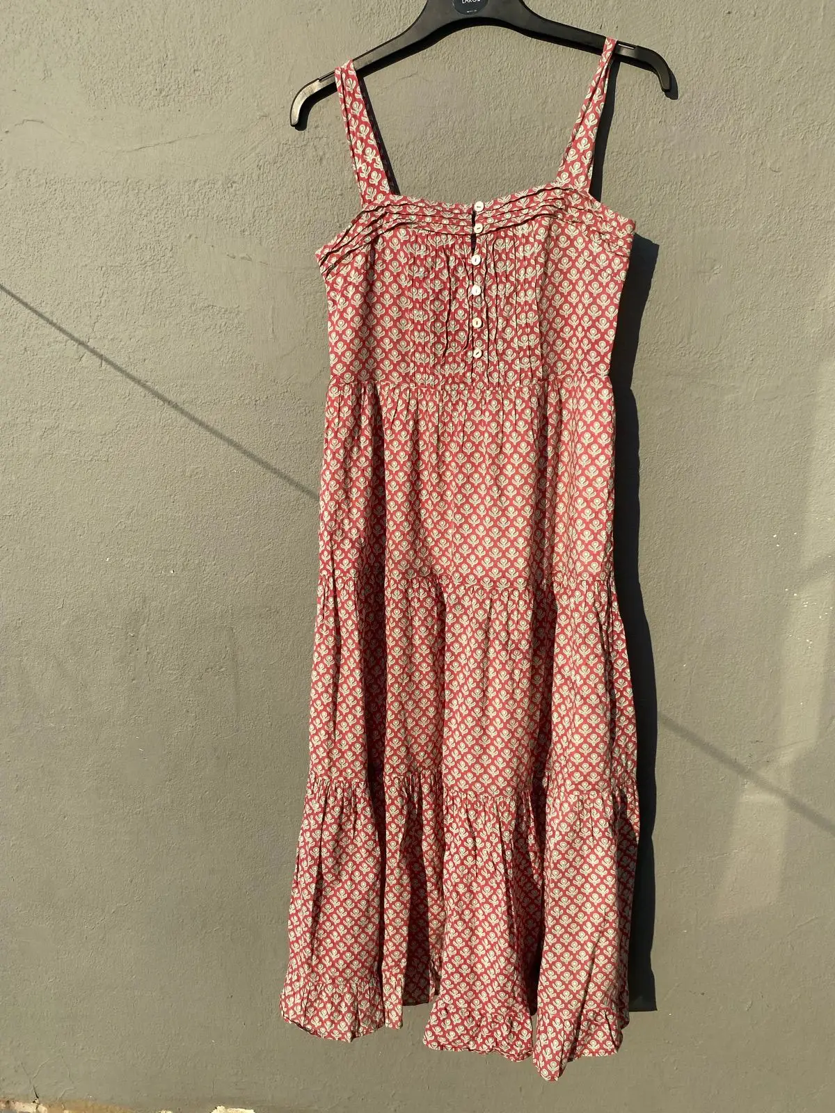 Red and White Patterned Tiered Maxi Dress
