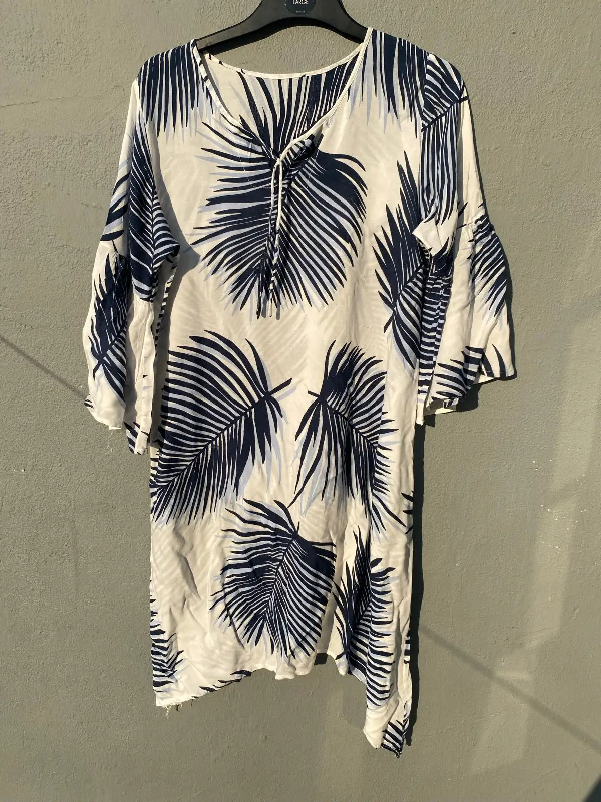 White Palm Leaf Print Dress