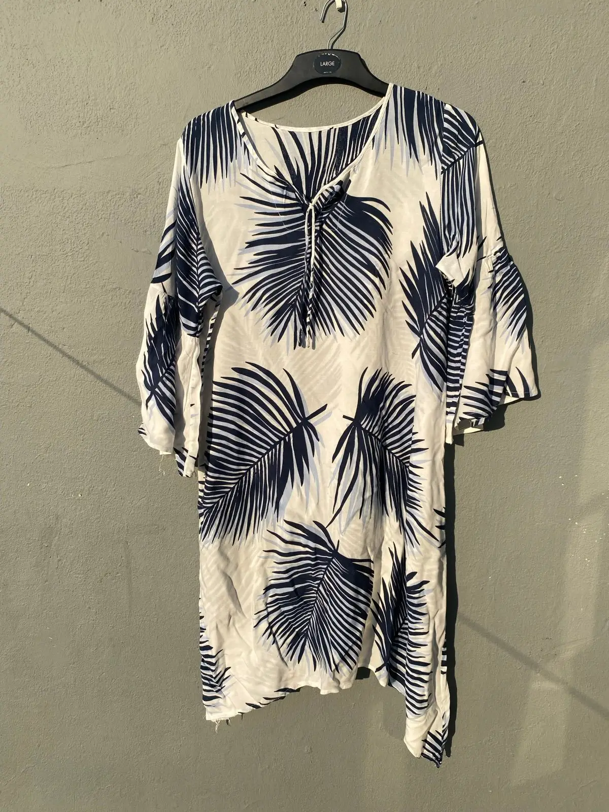 White Palm Leaf Print Dress