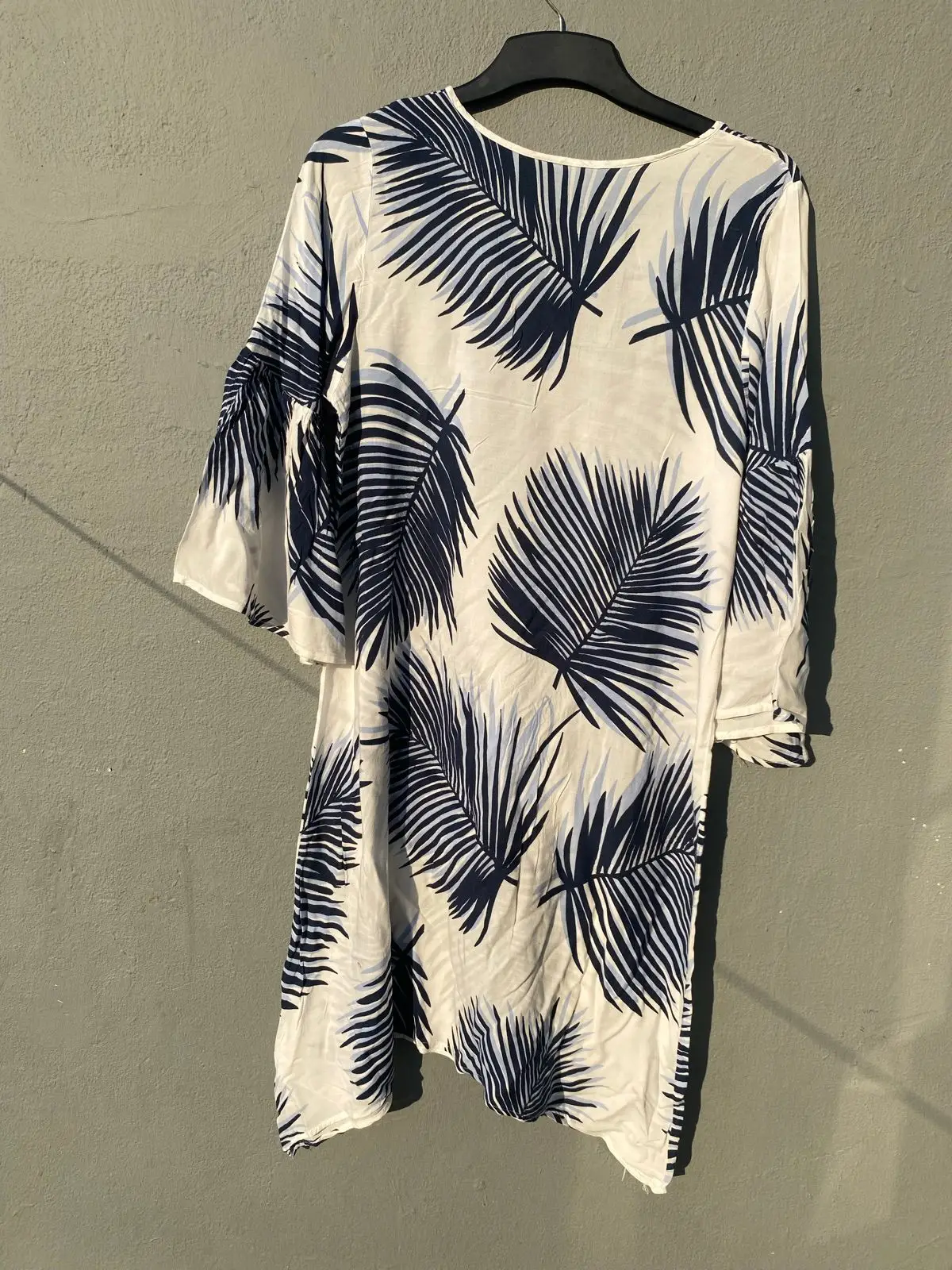 White Palm Leaf Print Dress