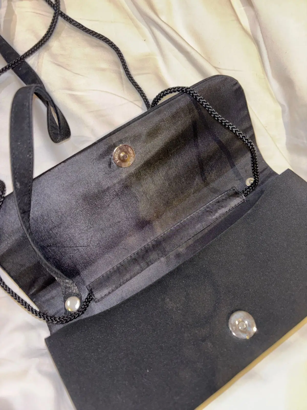 Black Beaded Satin Evening Clutch Bag