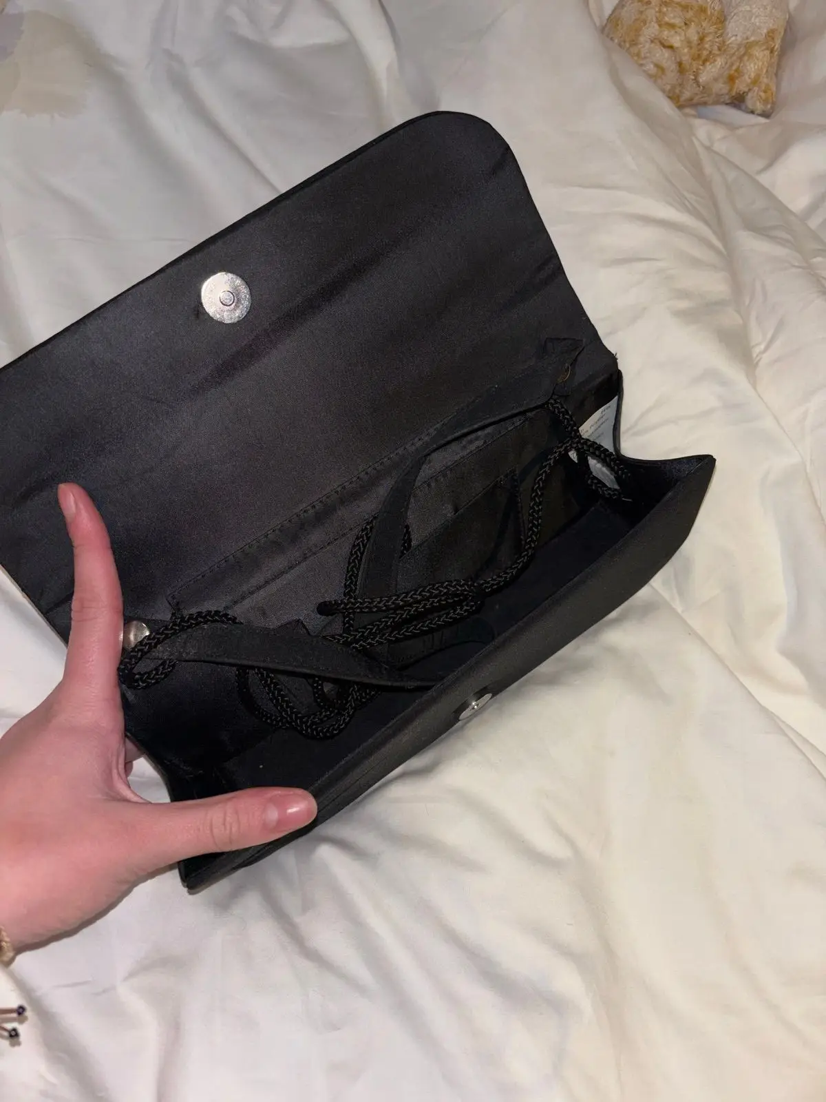 Black Beaded Satin Evening Clutch Bag