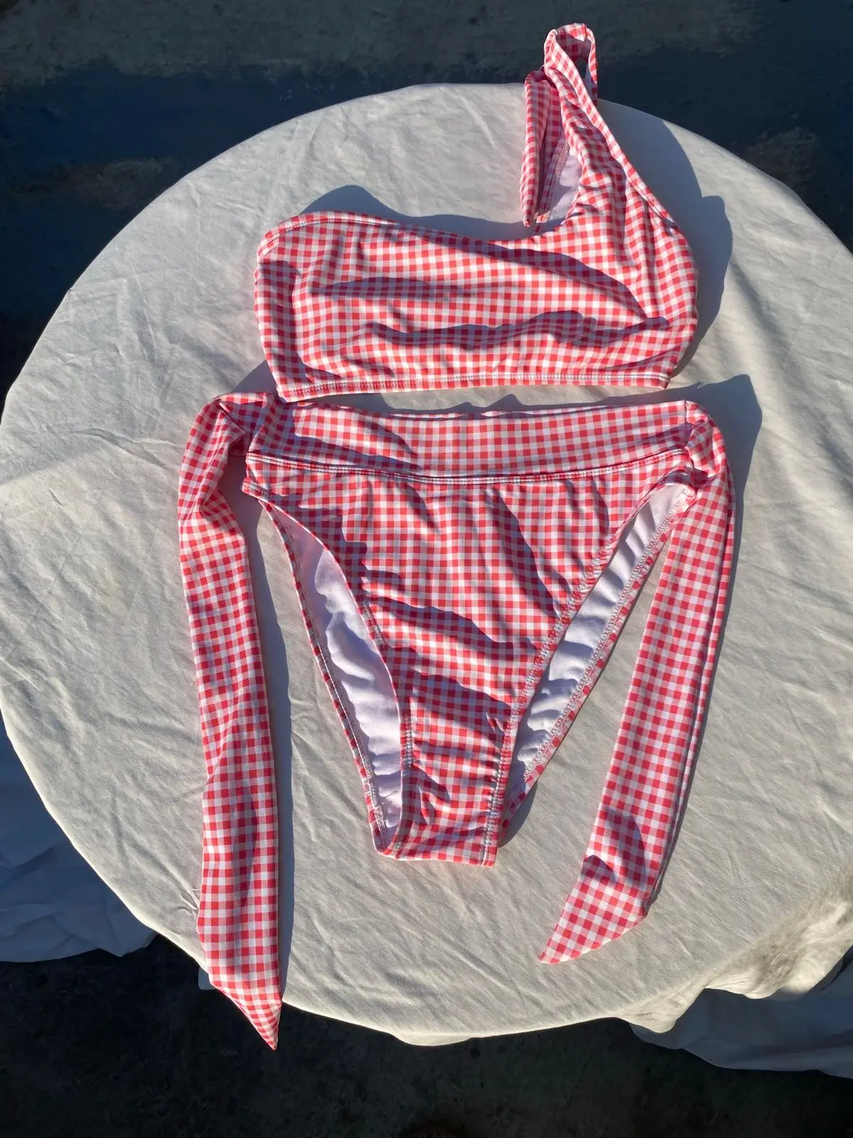 Woolworths Red Gingham One-Shoulder Bikini Set