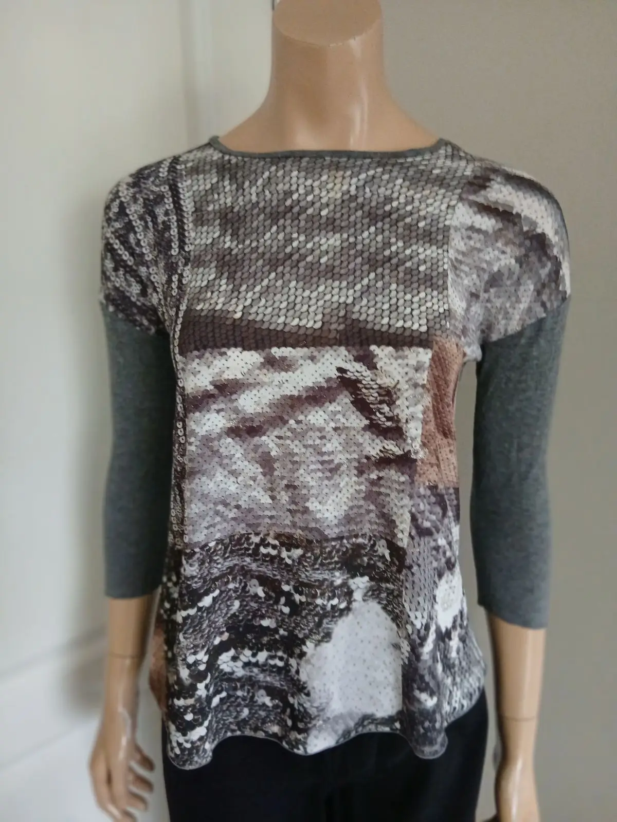 Zara Sequin Front Long Sleeve Top