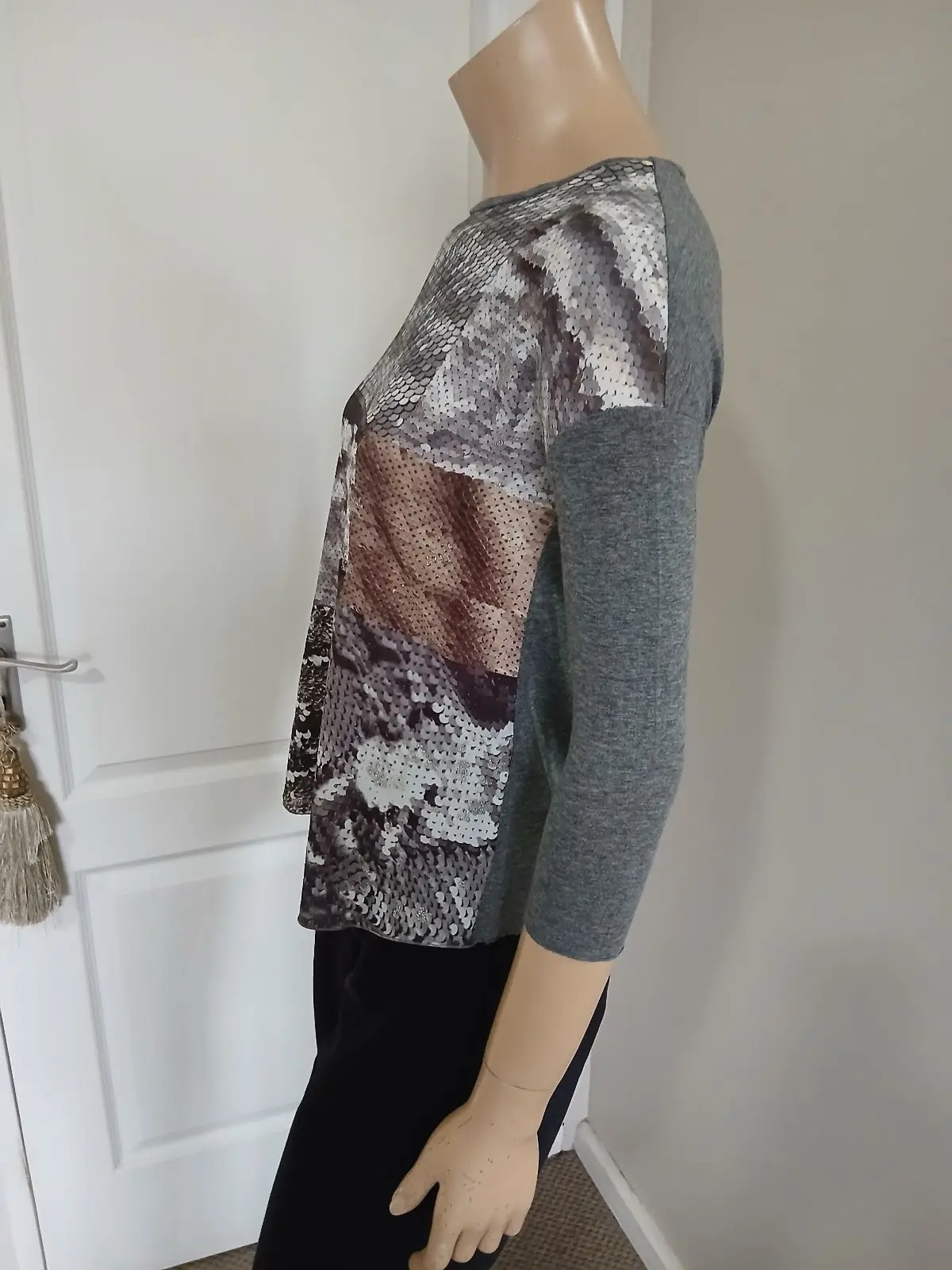 Zara Sequin Front Long Sleeve Top
